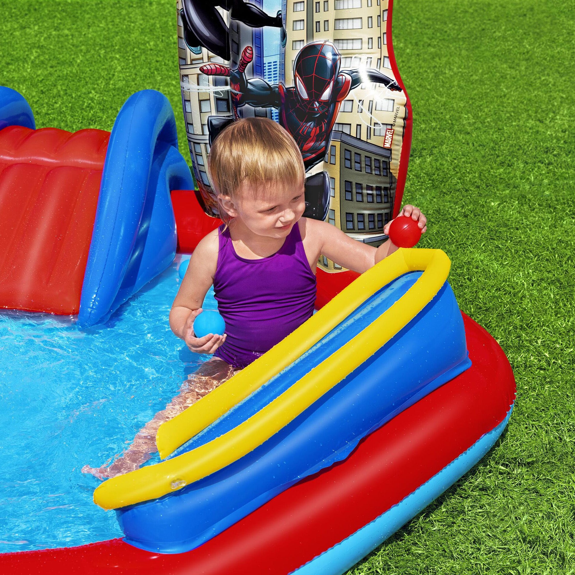 Marvel Spider-Man Inflatable Kids Outdoor Water Play Center and Water Slide - Smart-nests