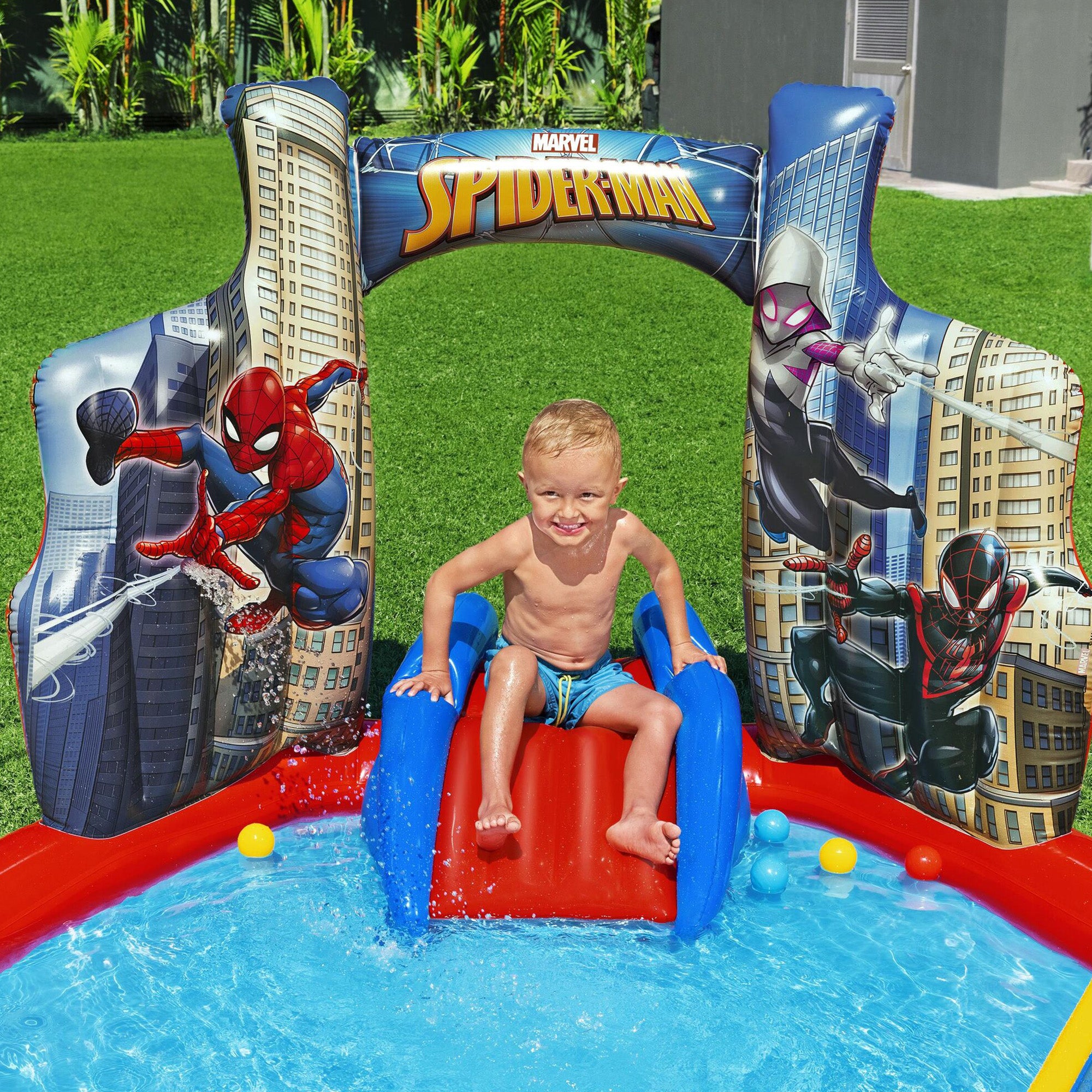 Marvel Spider-Man Inflatable Kids Outdoor Water Play Center and Water Slide - Smart-nests