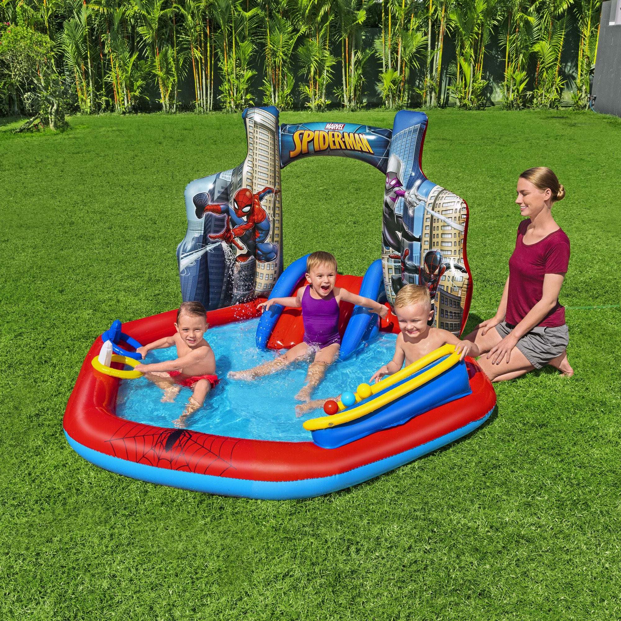 Marvel Spider-Man Inflatable Kids Outdoor Water Play Center and Water Slide - Smart-nests