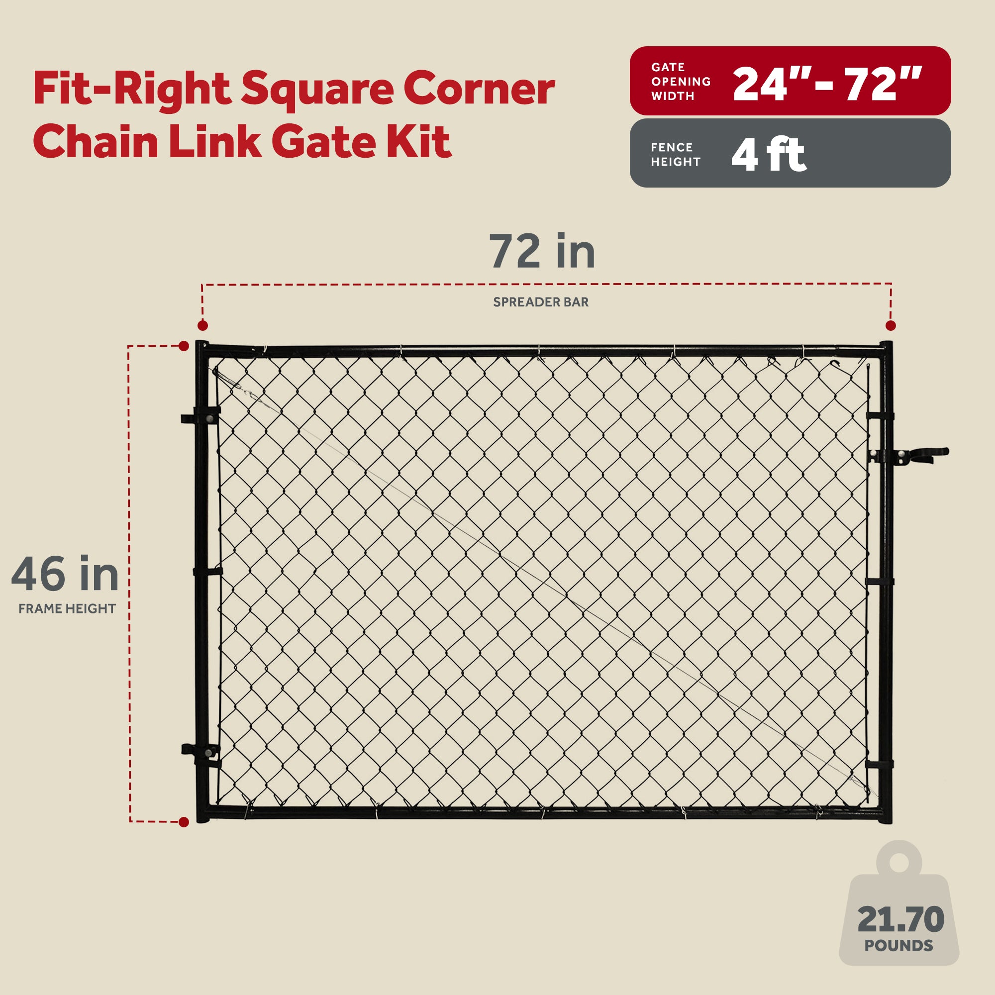 Adjust-A-Gate Fit-Right Adjustable Chain Link Gate w/Square Corner Frame, Black - Smart-nests