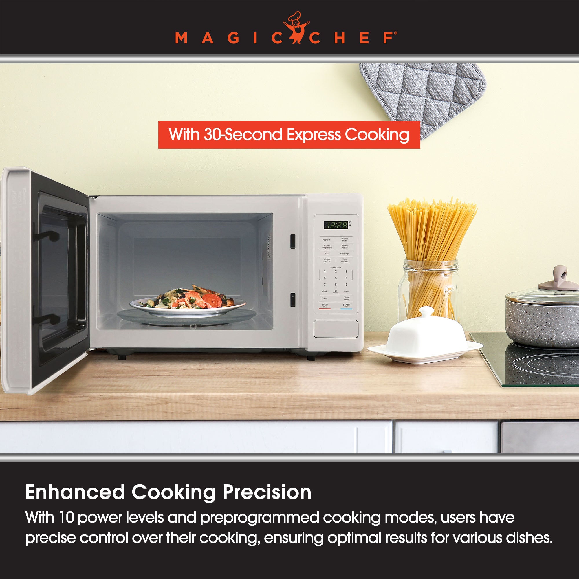Magic Chef 0.9 Cubic Feet 900W Small Stainless Countertop Microwave Oven, White - Smart-nests