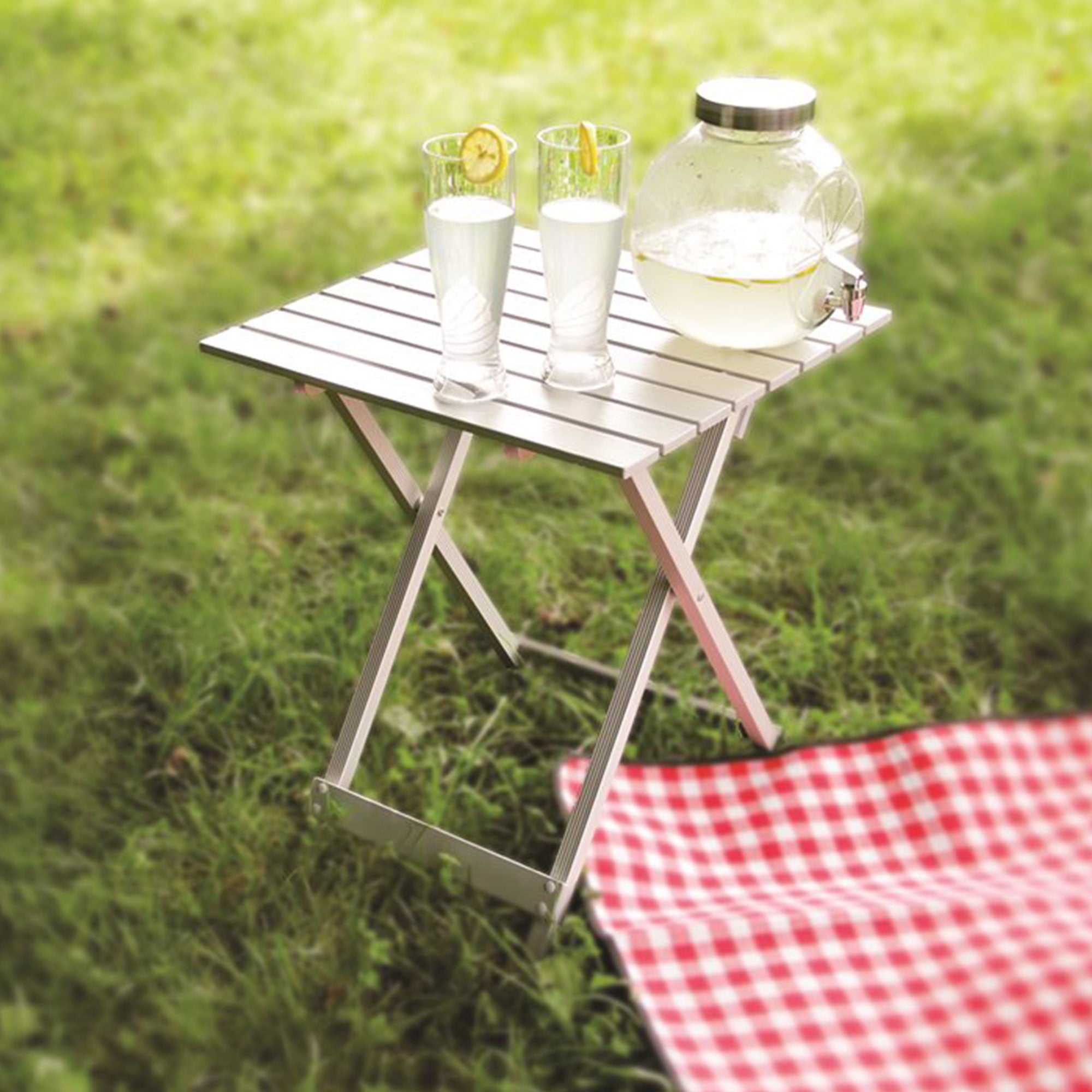 Camco Large Durable Aluminum Fold Away Multi Use Outdoor Side Table, Silver - Smart-nests