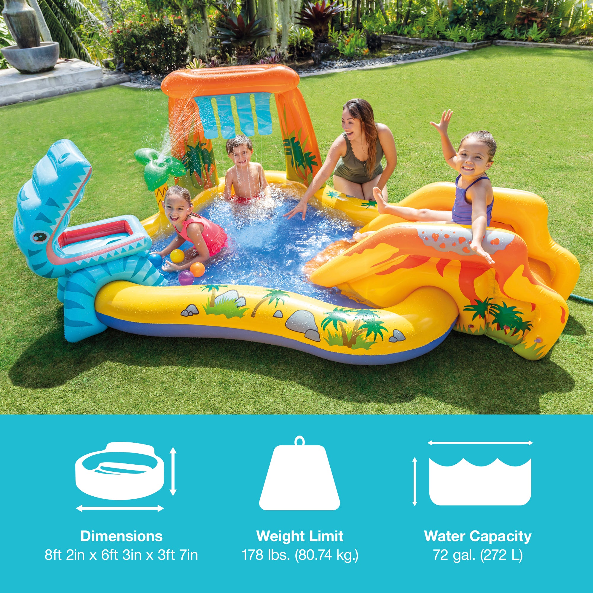 Intex Inflatable Kids Dinosaur Play Center Outdoor Water Park Pool with Slide - Smart-nests