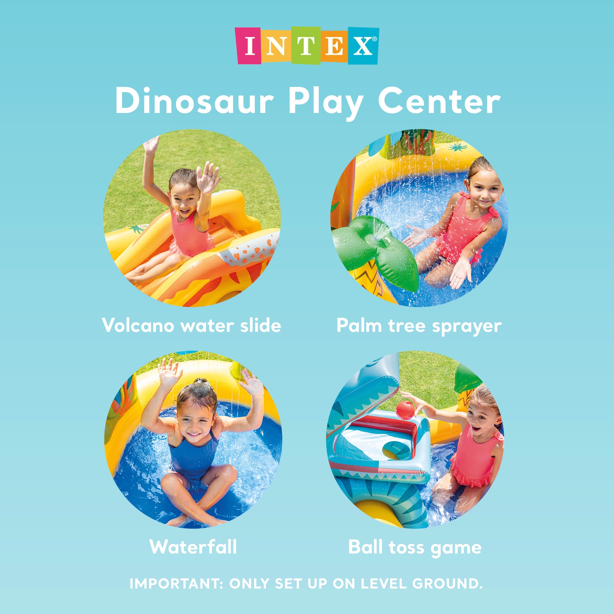Intex Inflatable Kids Dinosaur Play Center Outdoor Water Park Pool with Slide - Smart-nests