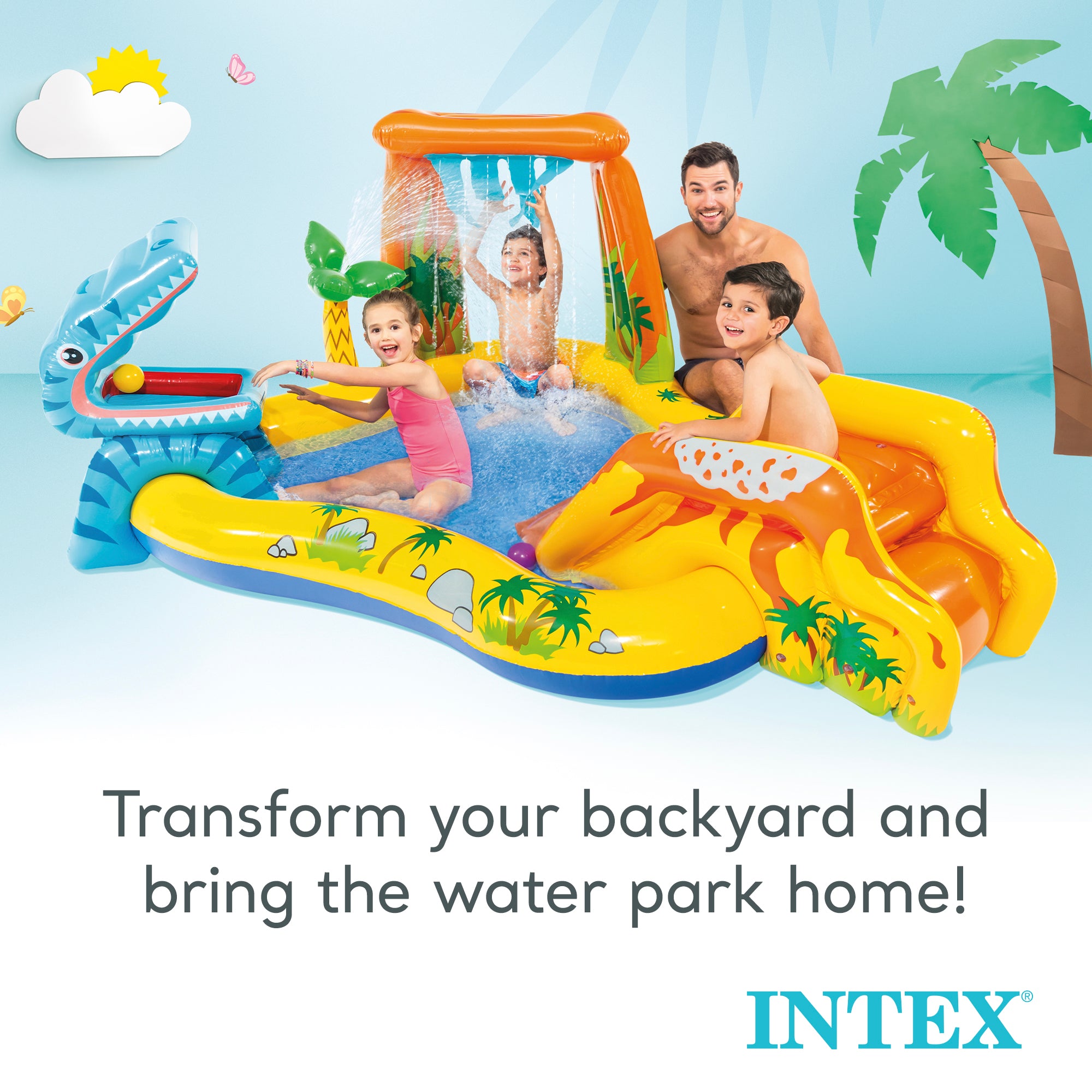 Intex Inflatable Kids Dinosaur Play Center Outdoor Water Park Pool with Slide - Smart-nests