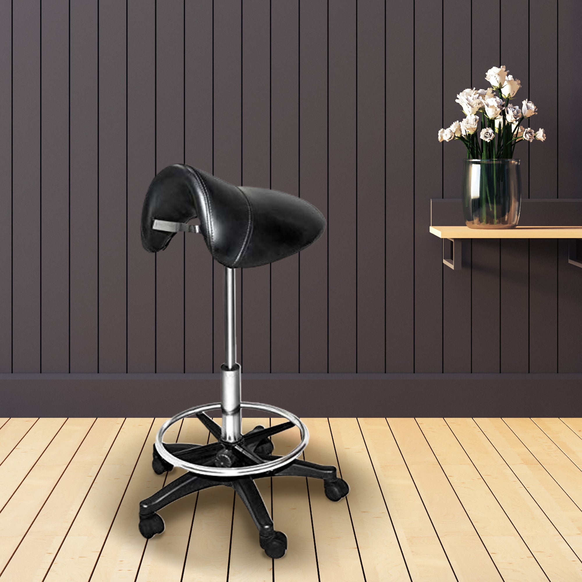 Chromium Professional Rotating Saddle Cutting Stool with  Foam Cushions, Black - Smart-nests