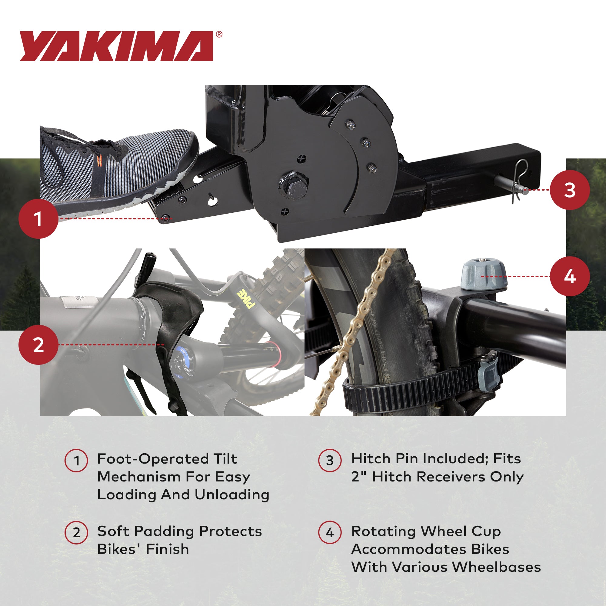 Yakima HangOver 4 Adjustable Vertical Steel Mountain Bike Hitch Rack for 4 Bikes - Smart-nests