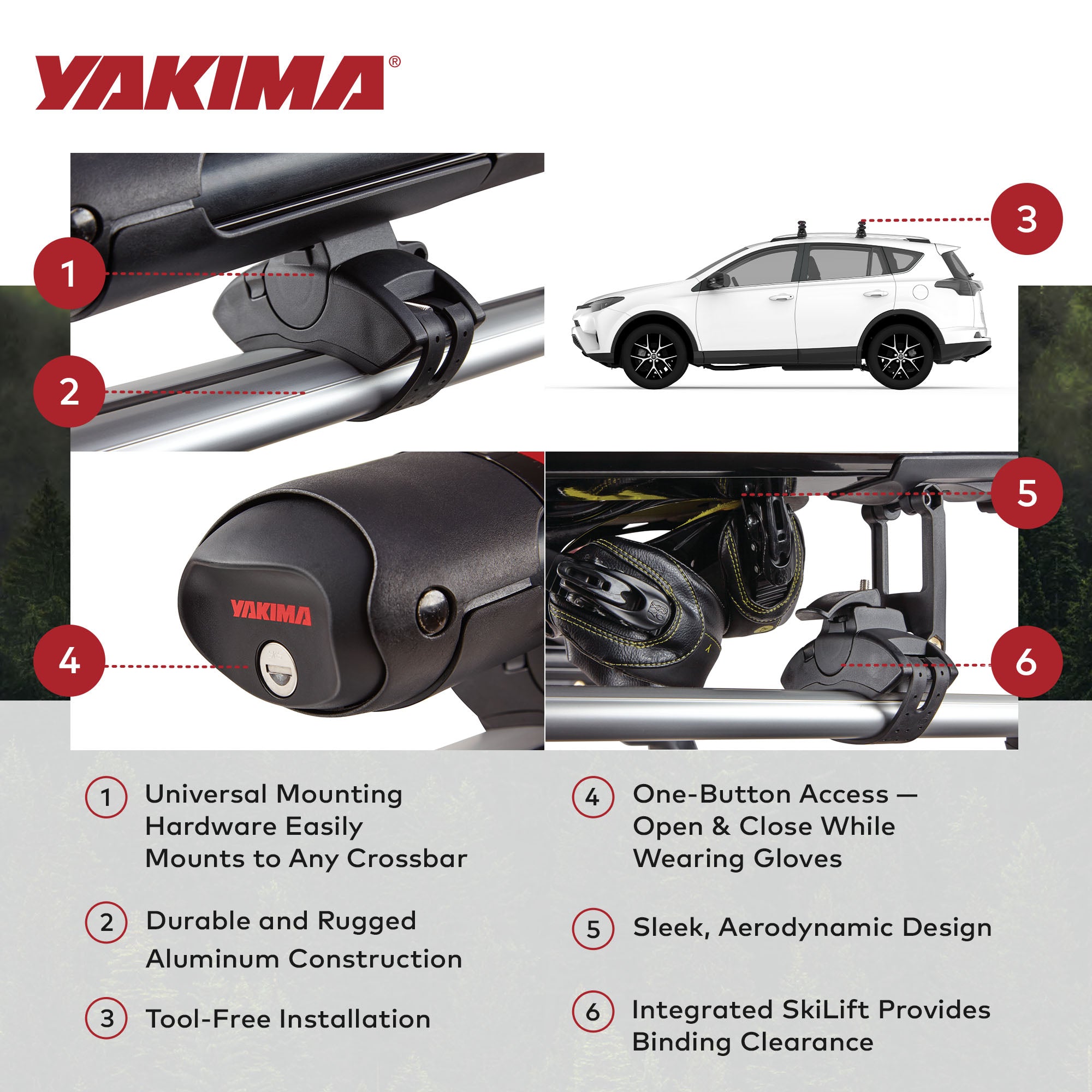 YAKIMA FatCat EVO 6 Skis or 4 Snowboards Mount Roof Rack, Fits T-Slot Crossbars - Smart-nests