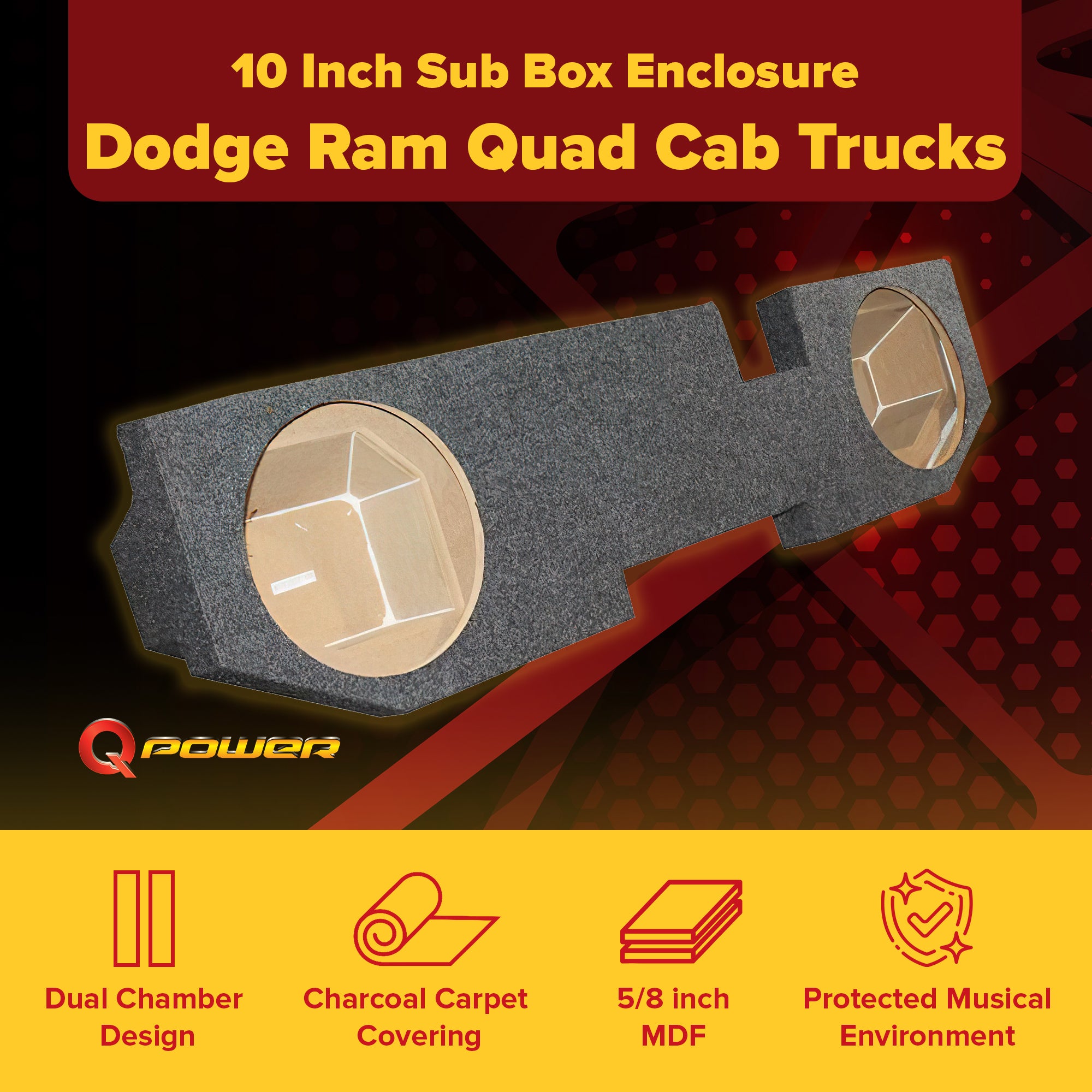 QPower QDODGE104DOOR Dodge Quad Cab '02-15 Dual 10" Truck Subwoofer Box - Smart-nests