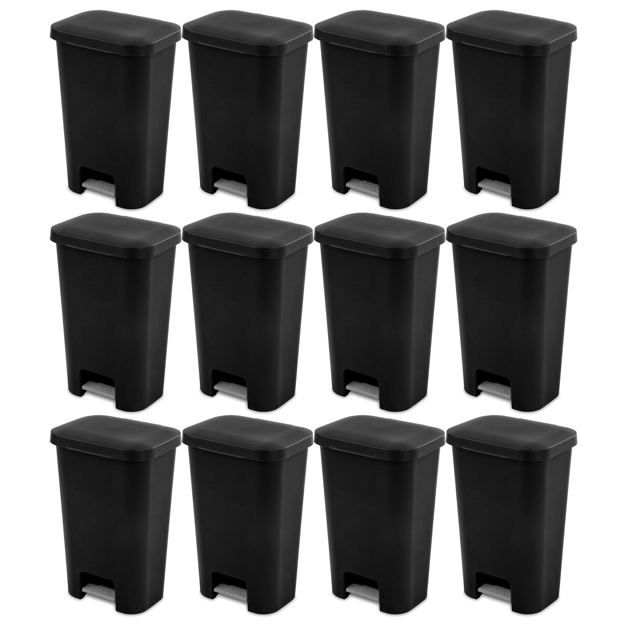 Sterilite 11.9 Gal Rectangle Step On Trash Kitchen Wastebasket, Black (12 Pack) - Smart-nests
