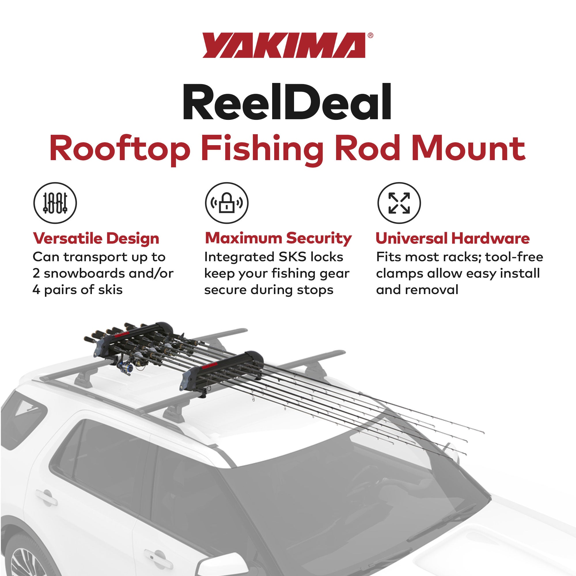 YAKIMA ReelDeal Padded Rooftop Rack Fishing Rod, Ski, and Snowboard Mount, Black - Smart-nests