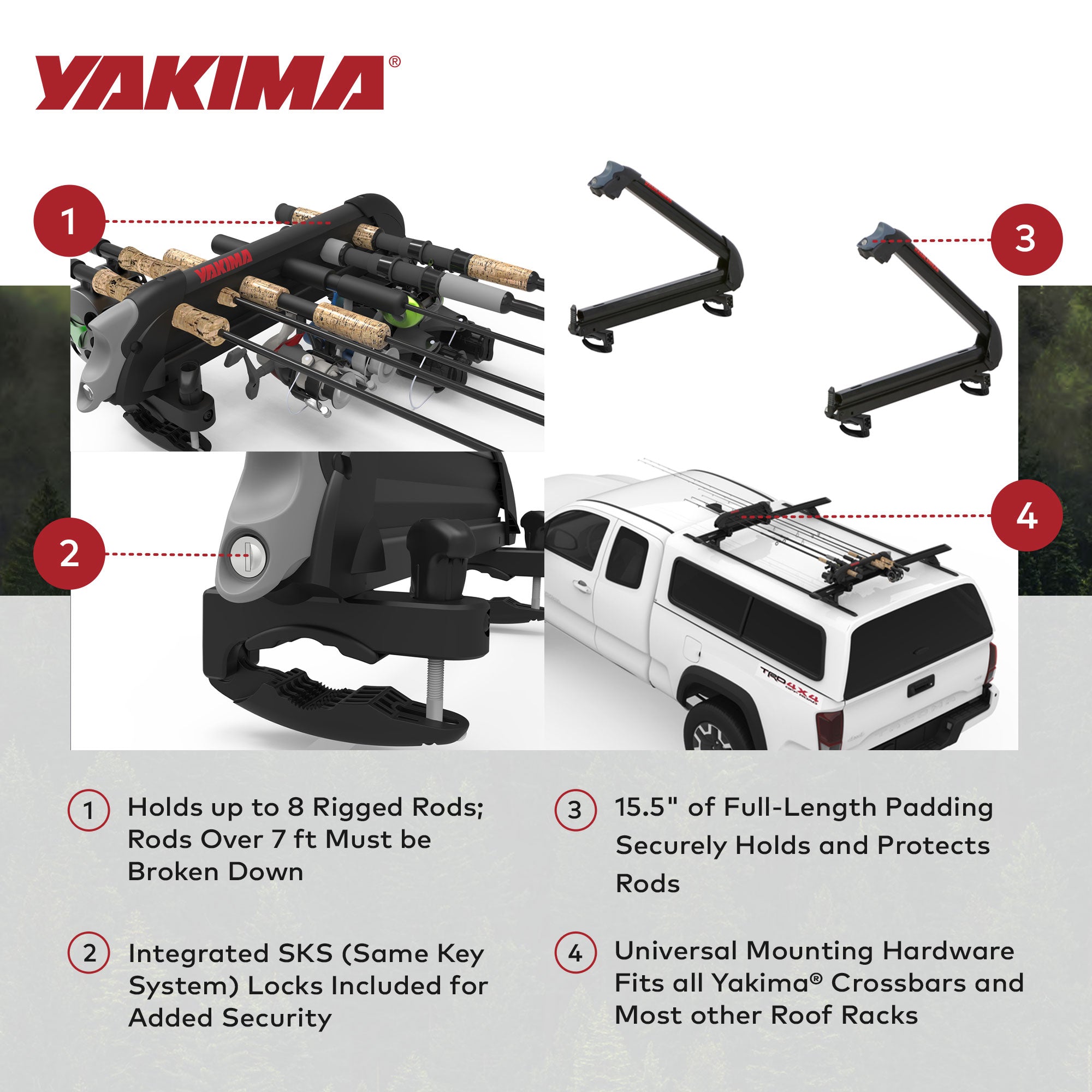 YAKIMA ReelDeal Padded Rooftop Rack Fishing Rod, Ski, and Snowboard Mount, Black - Smart-nests