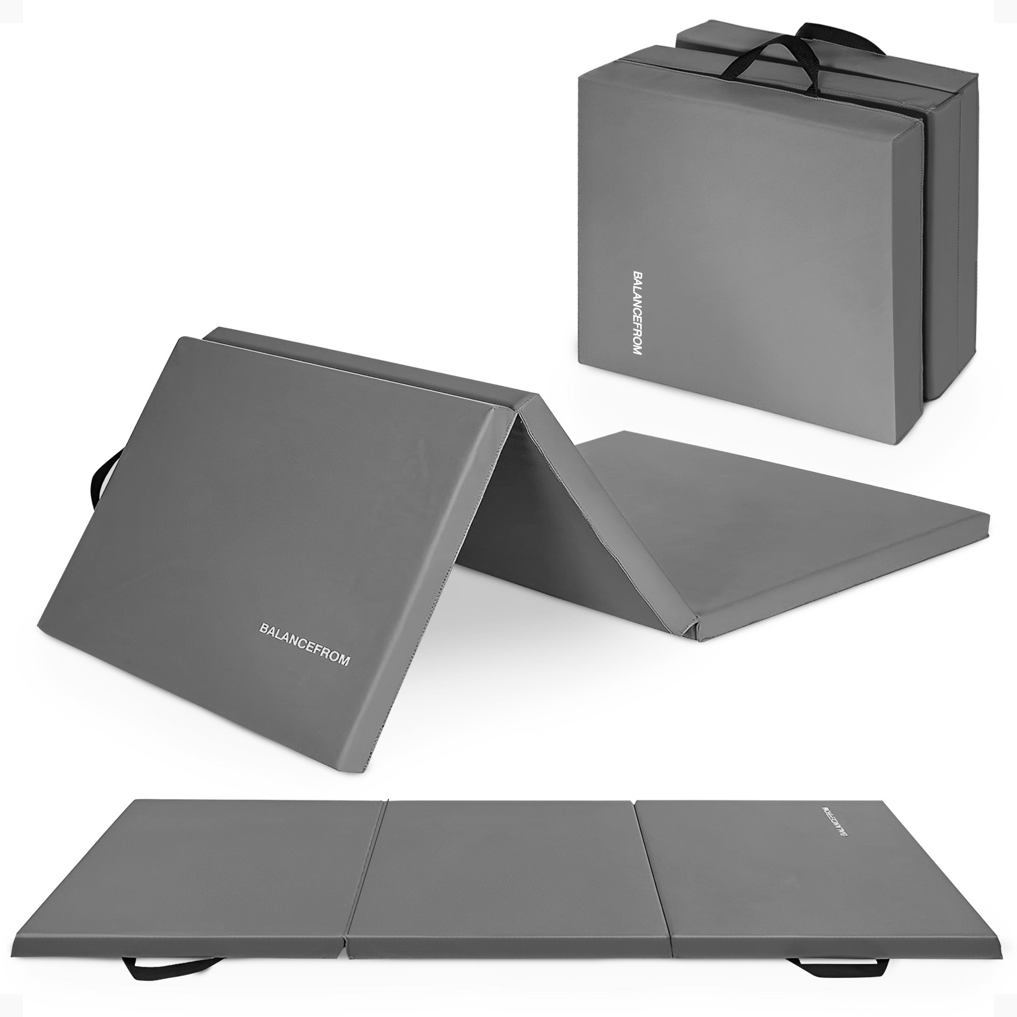 BalanceFrom Fitness GoGym 6x2ft Folding 3 Panel Exercise Mat with Handles, Gray - Smart-nests