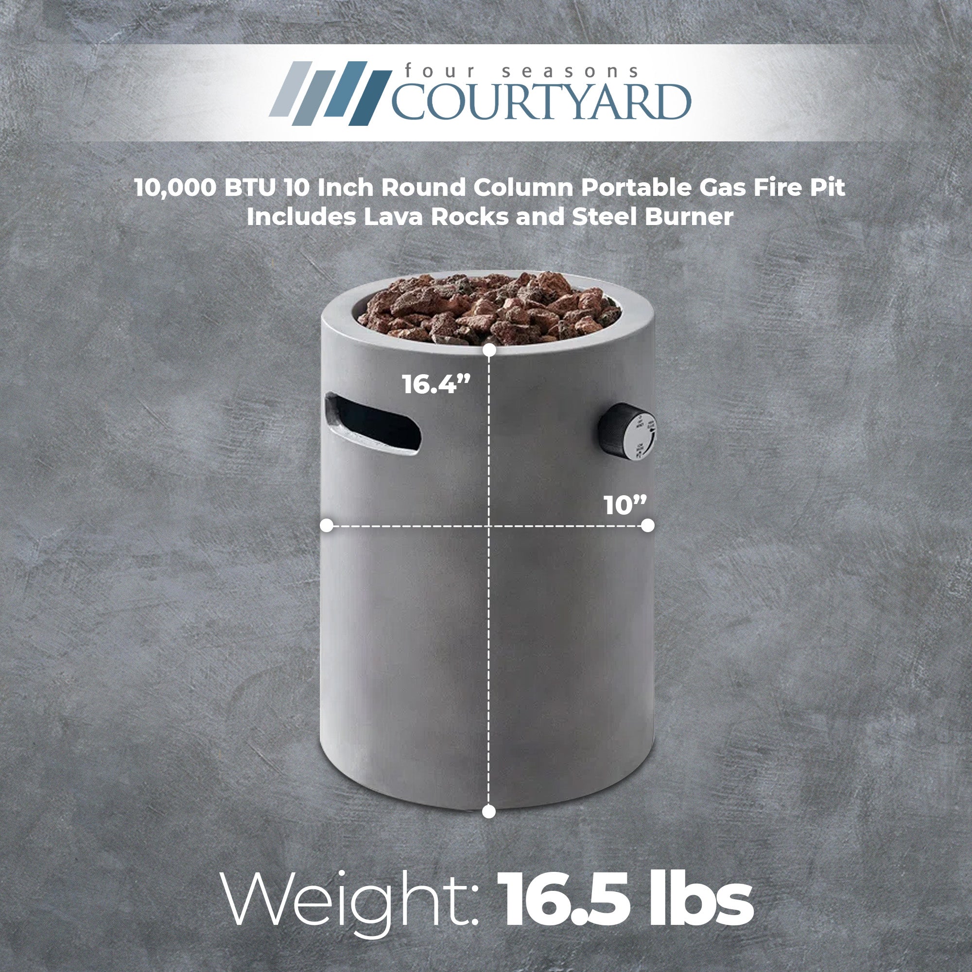 Four Seasons Courtyard 10,000 BTU 10 Inch Round Column Portable Gas Fire Pit - Smart-nests