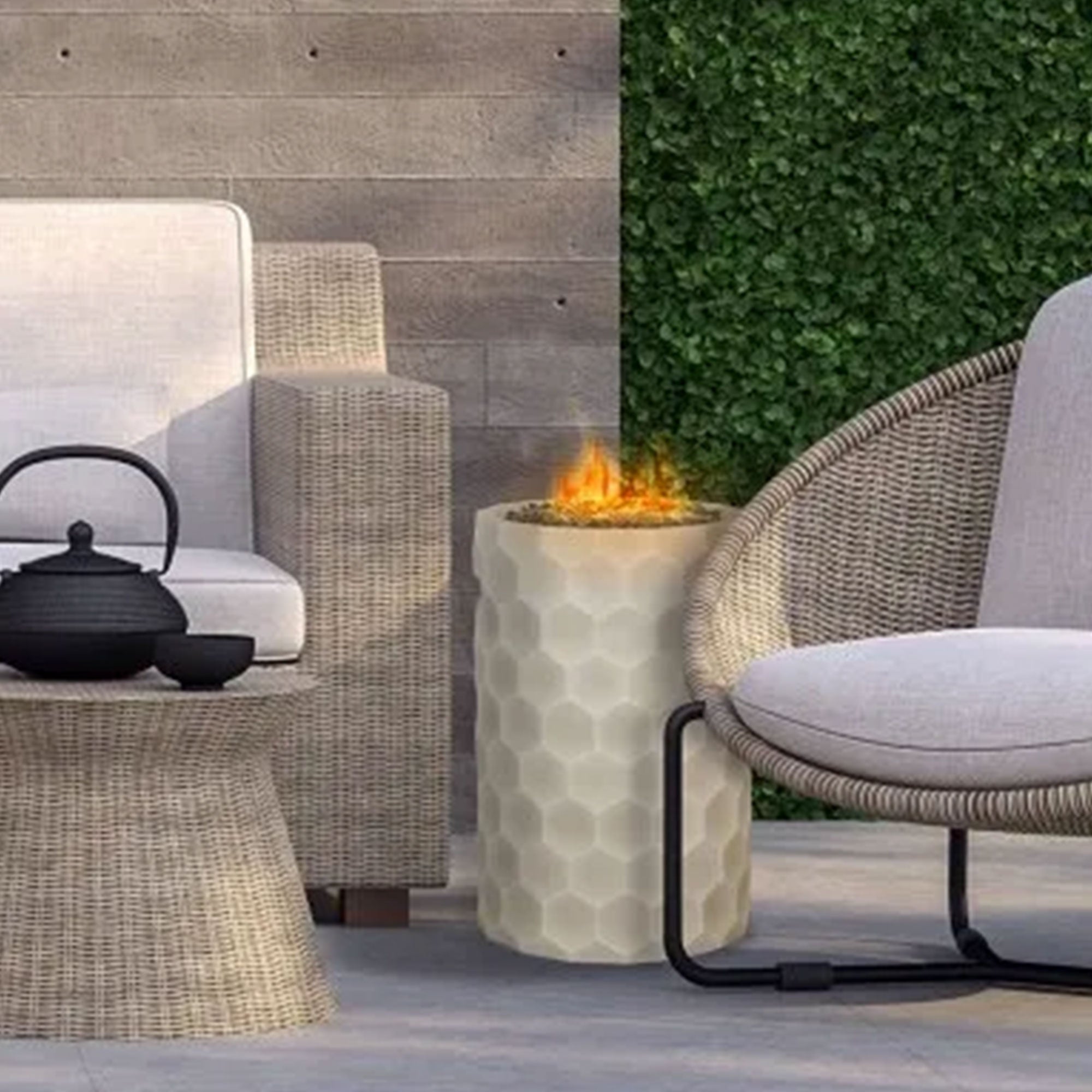 Four Seasons Courtyard Gas Fire Pit with Honeycomb Stone Pattern for Outdoor Use - Smart-nests