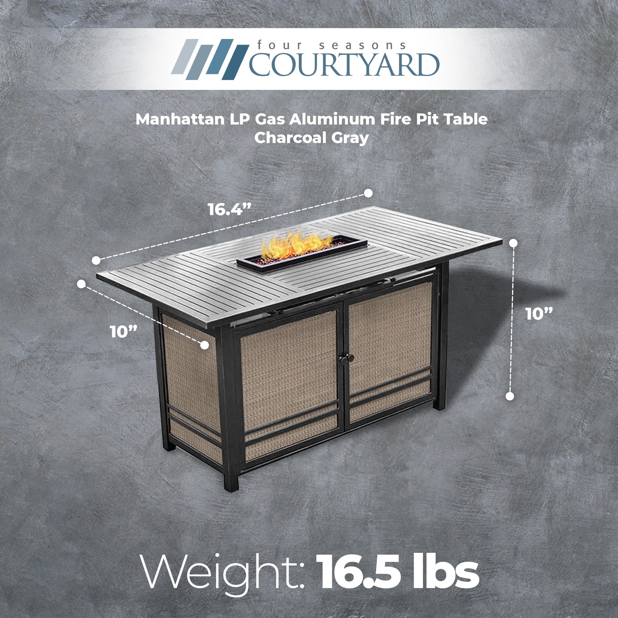 Four Seasons Courtyard Manhattan LP Gas Aluminum Fire Pit Table, Charcoal Gray - Smart-nests