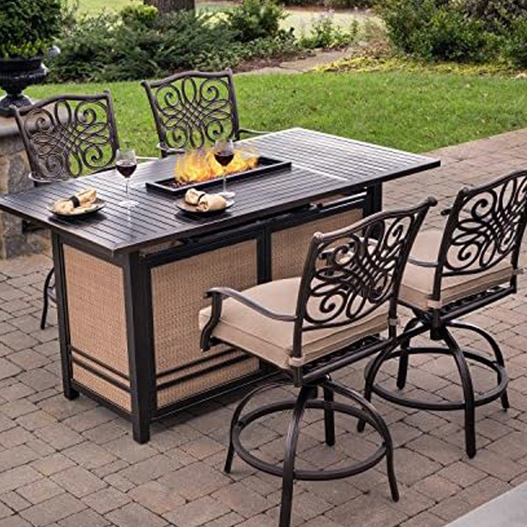 Four Seasons Courtyard Manhattan LP Gas Aluminum Fire Pit Table, Charcoal Gray - Smart-nests