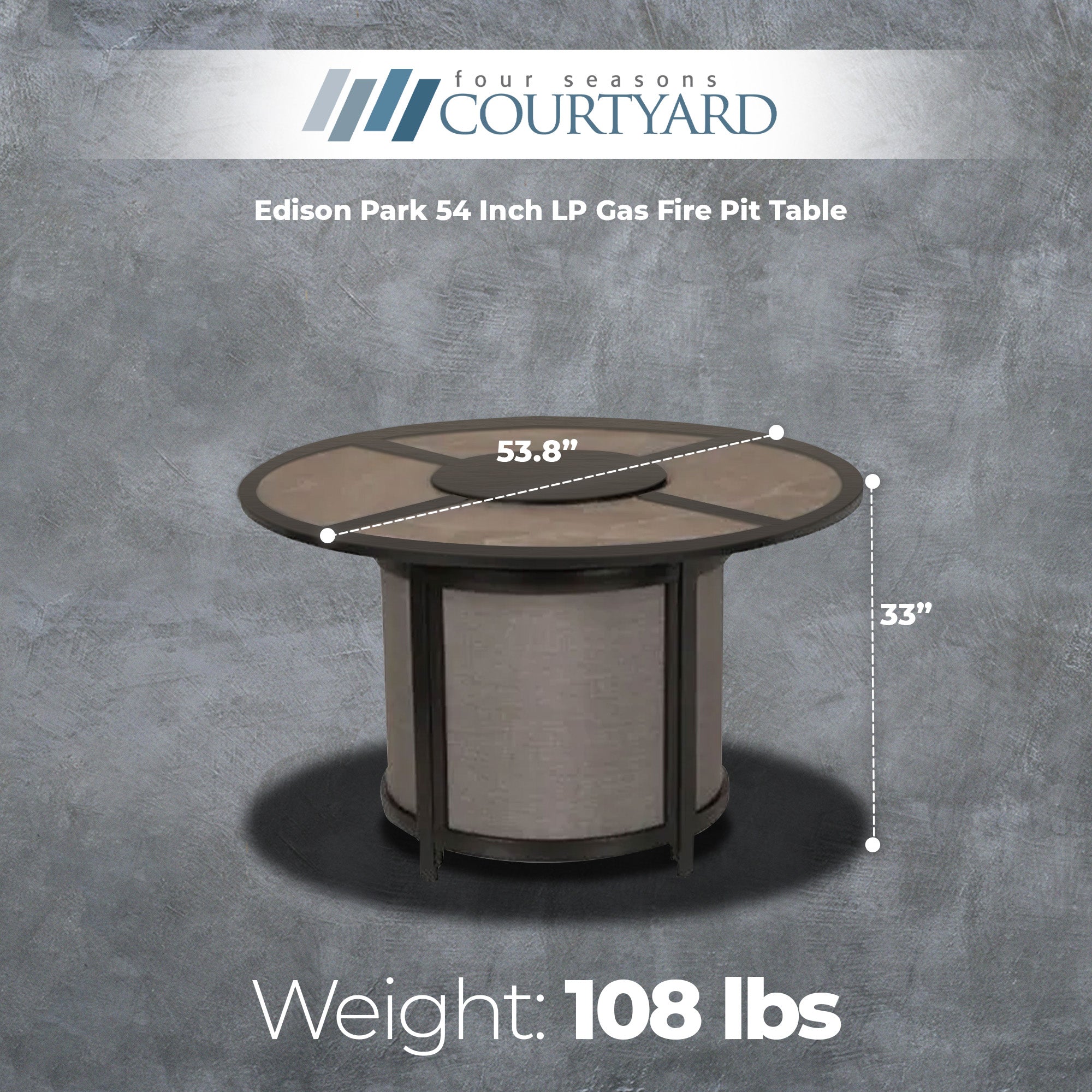Four Seasons Courtyard Edison Park 54 Inch LP Gas Fire Pit Table, Gray Finish - Smart-nests
