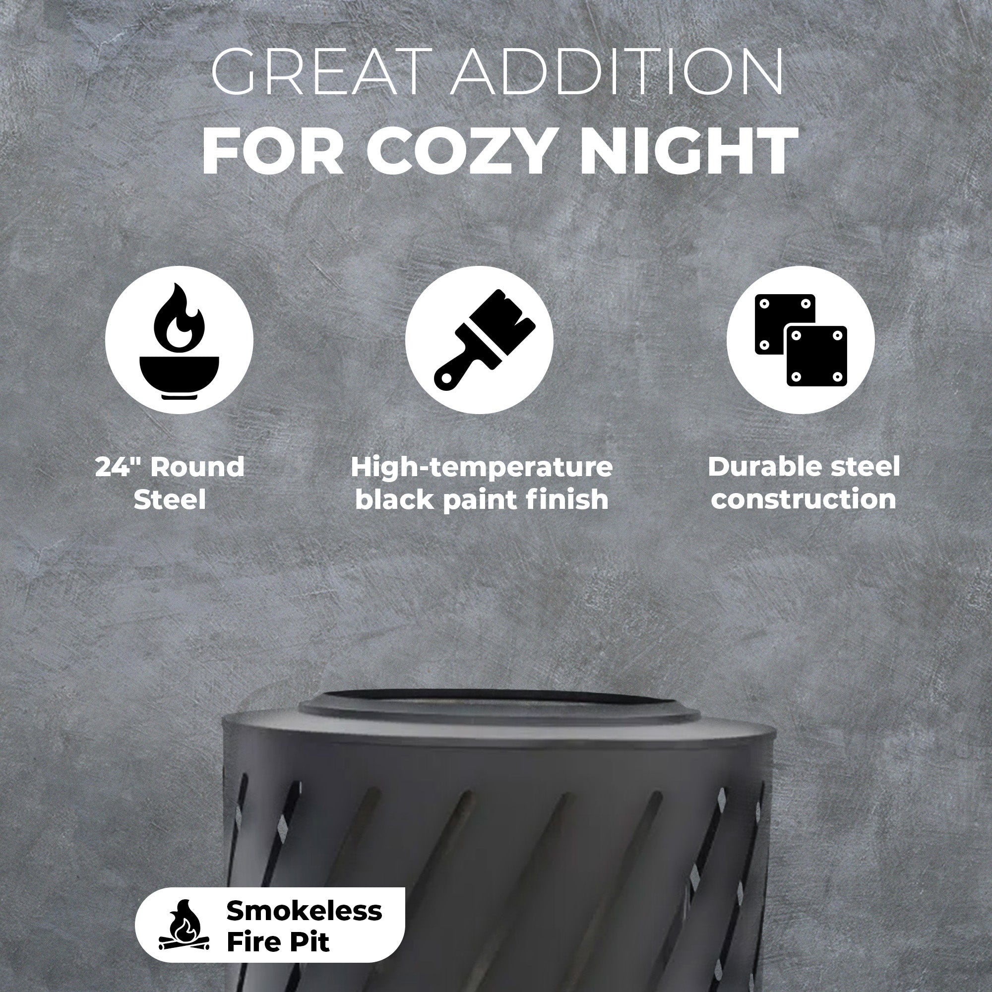 Four Seasons Courtyard 24" Round Steel Smokeless High Temperature Firepit, Black - Smart-nests
