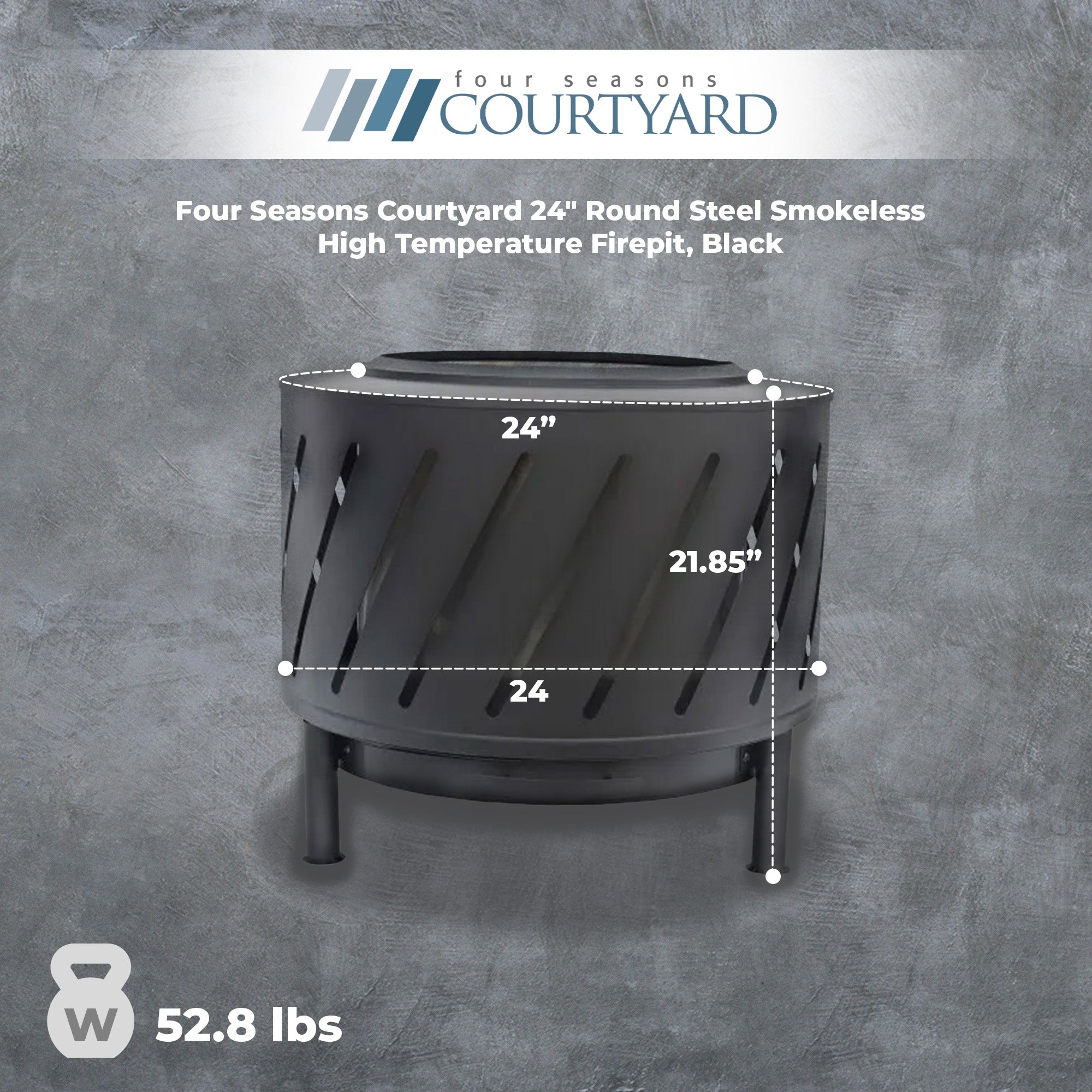 Four Seasons Courtyard 24" Round Steel Smokeless High Temperature Firepit, Black - Smart-nests