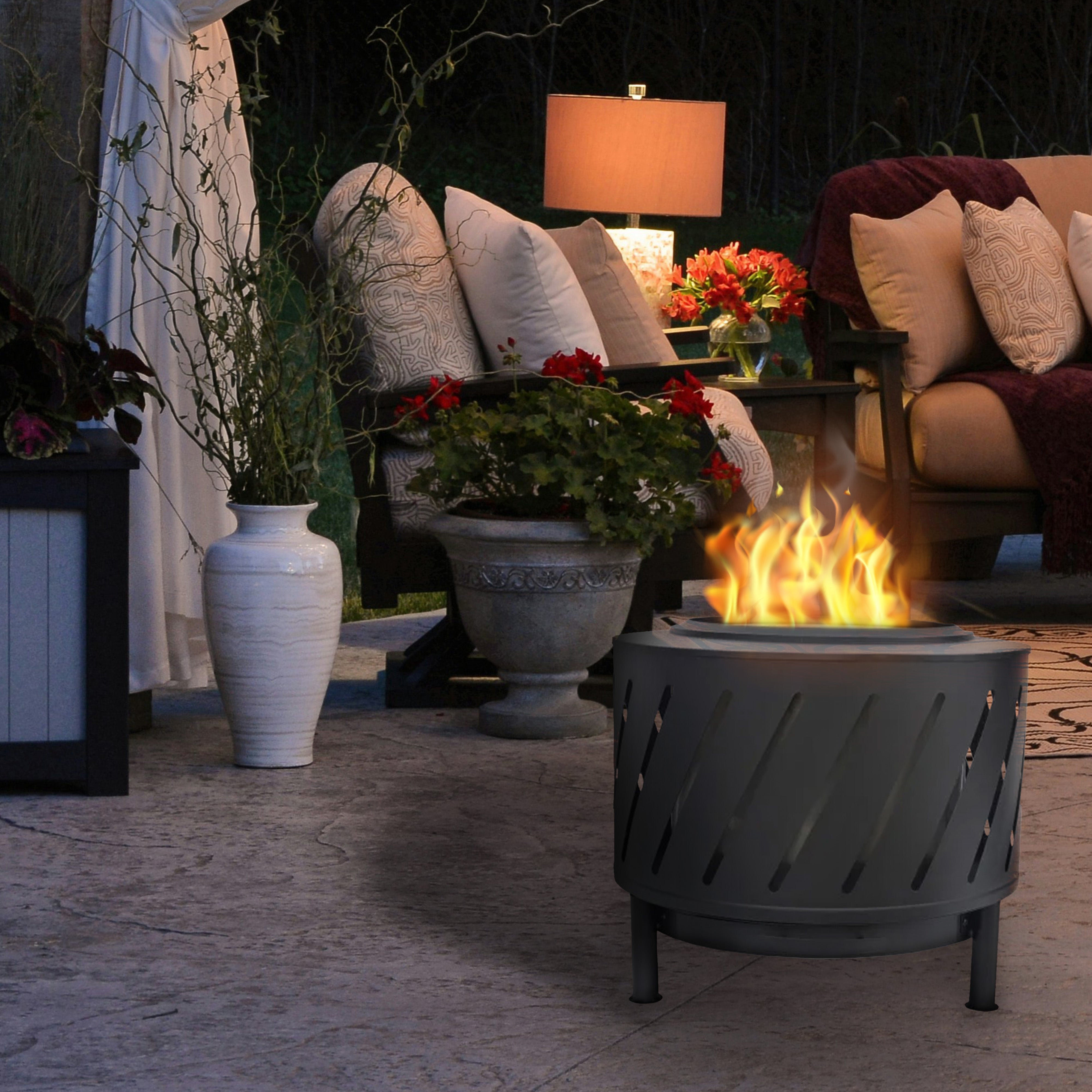 Four Seasons Courtyard 24" Round Steel Smokeless High Temperature Firepit, Black - Smart-nests