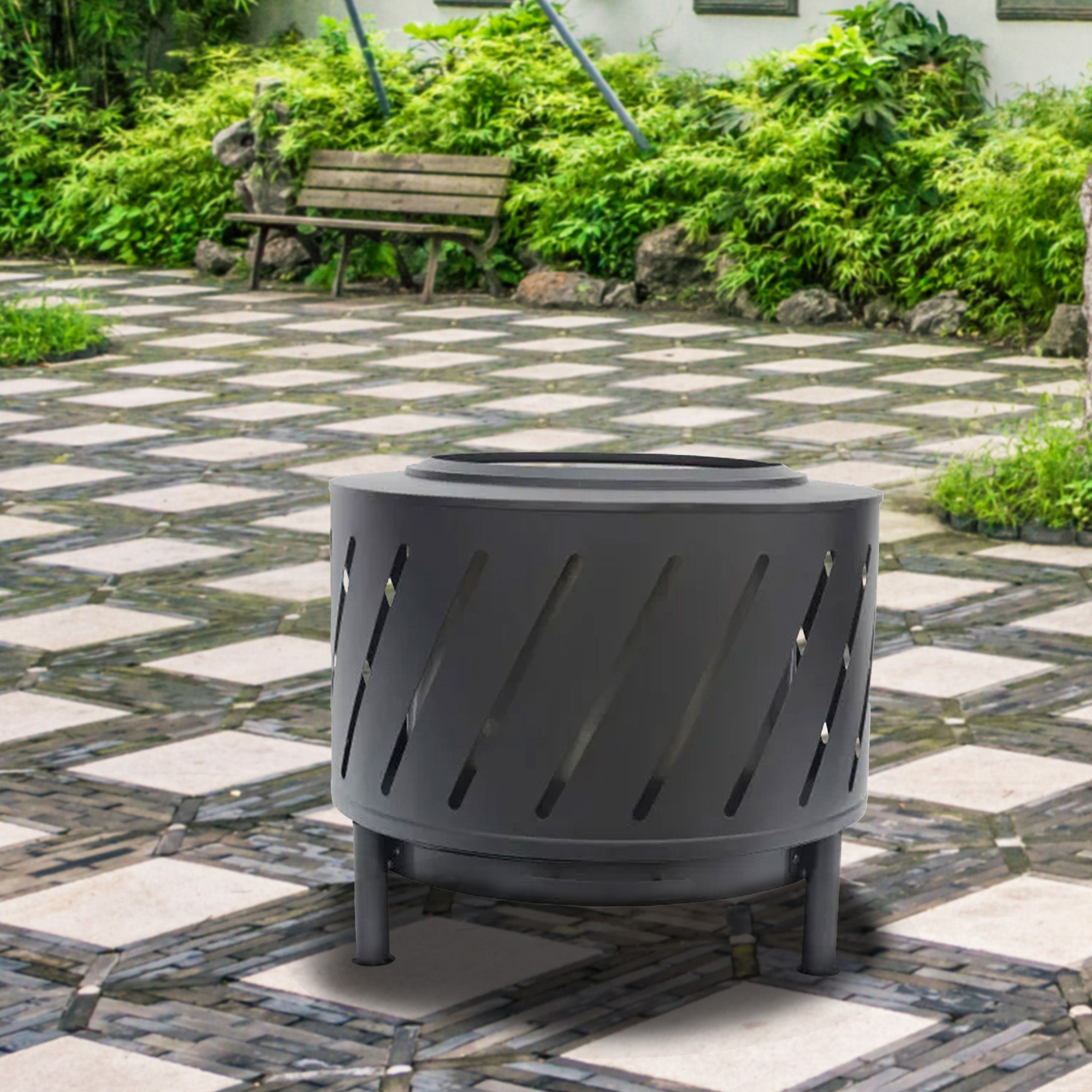 Four Seasons Courtyard 24" Round Steel Smokeless High Temperature Firepit, Black - Smart-nests