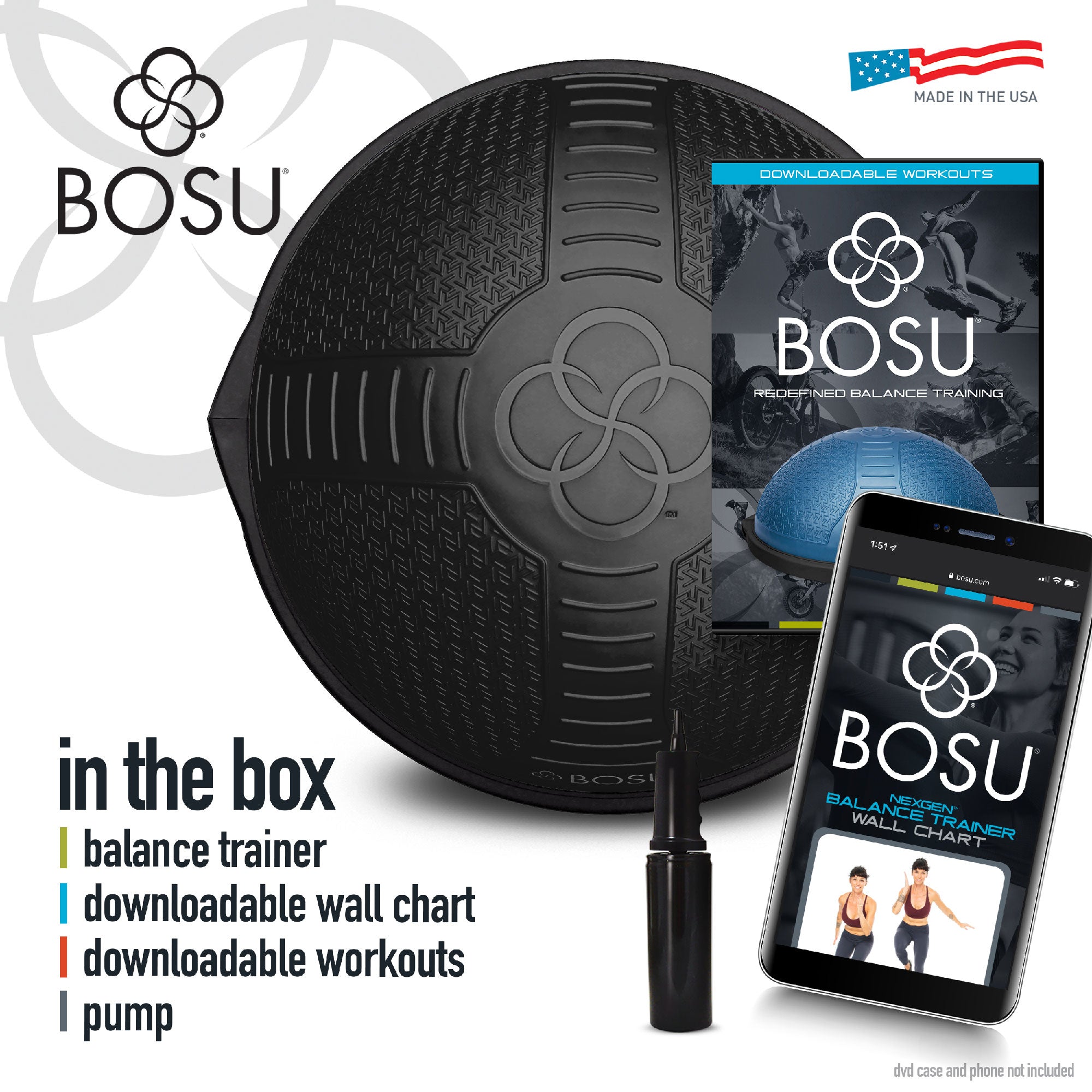 BOSU NexGen Home Fitness Exercise Gym Strength Flexibility Balance Trainer,Black - Smart-nests