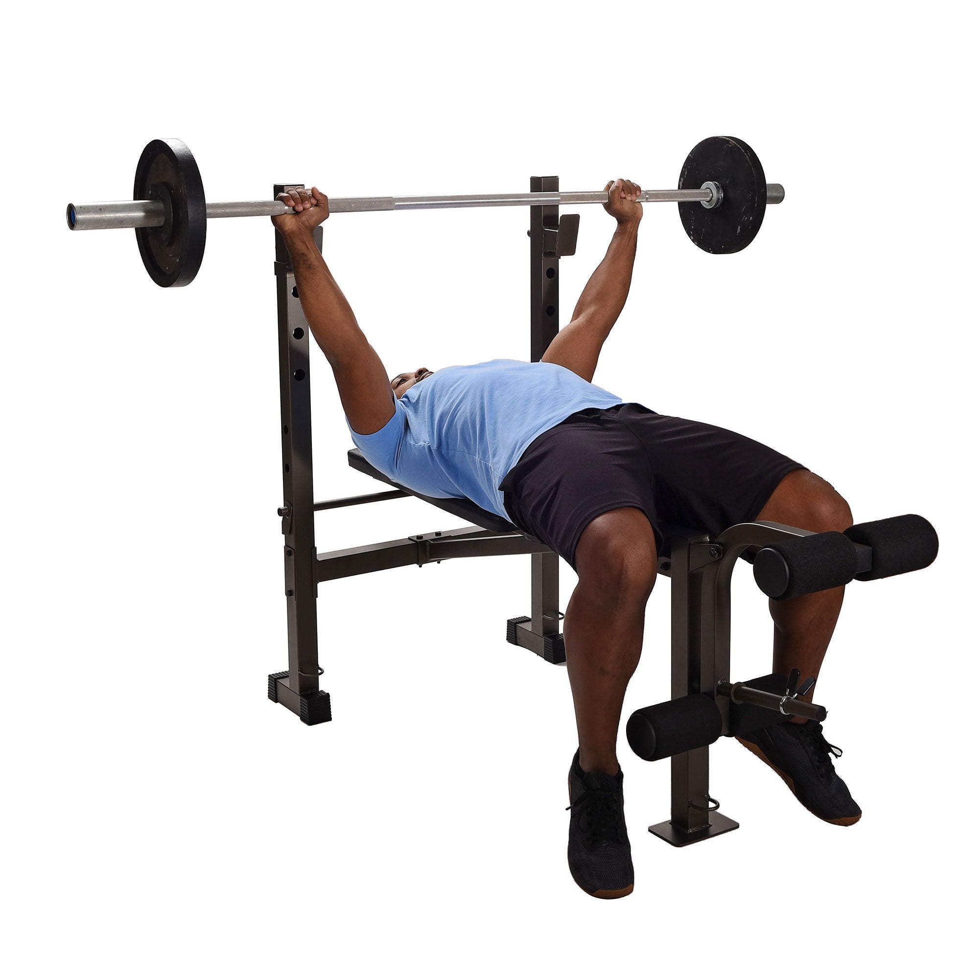 Stamina Adjustable Steel Weight Bench Barbell Rack Combo Set for Home Gym, Black - Smart-nests