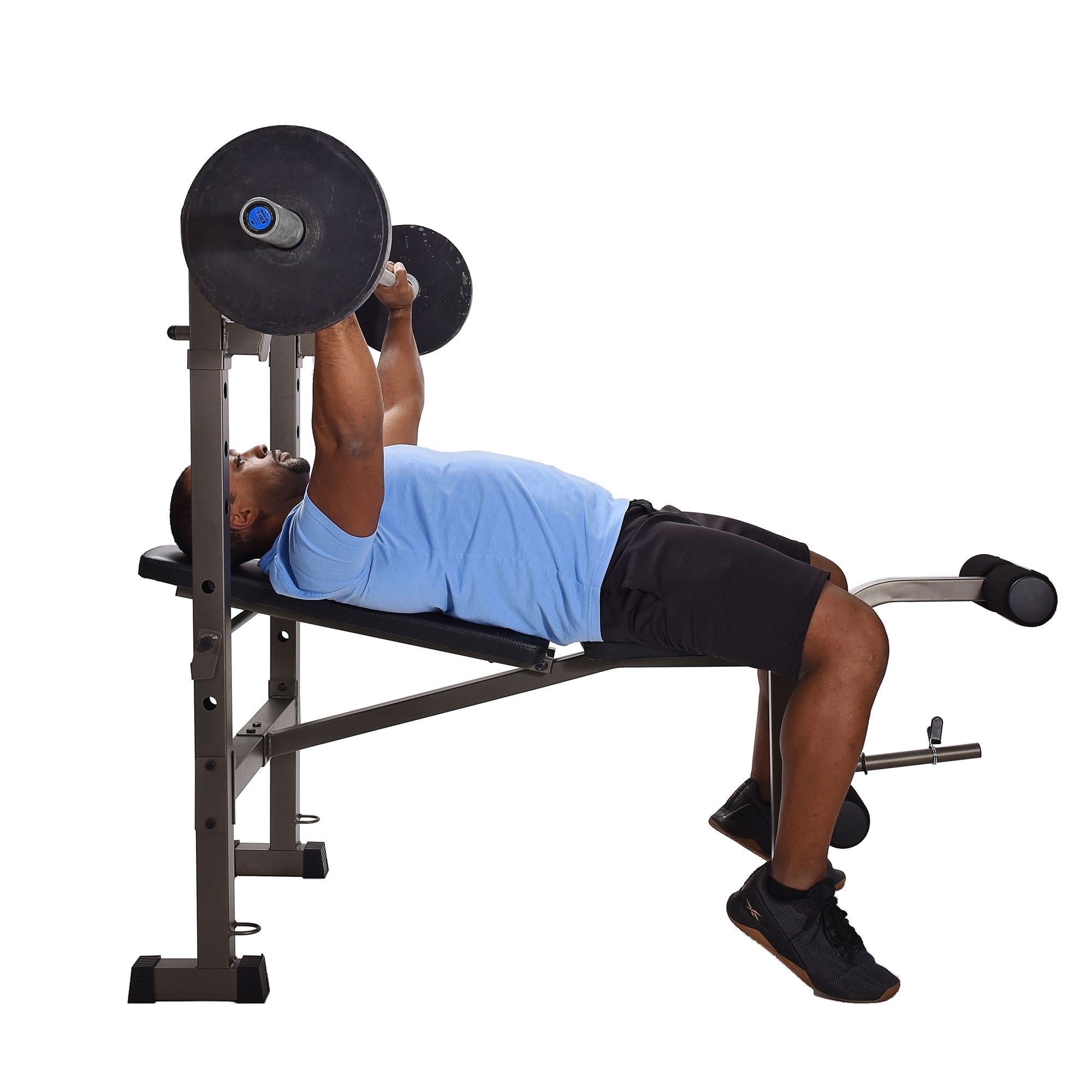 Stamina Adjustable Steel Weight Bench Barbell Rack Combo Set for Home Gym, Black - Smart-nests