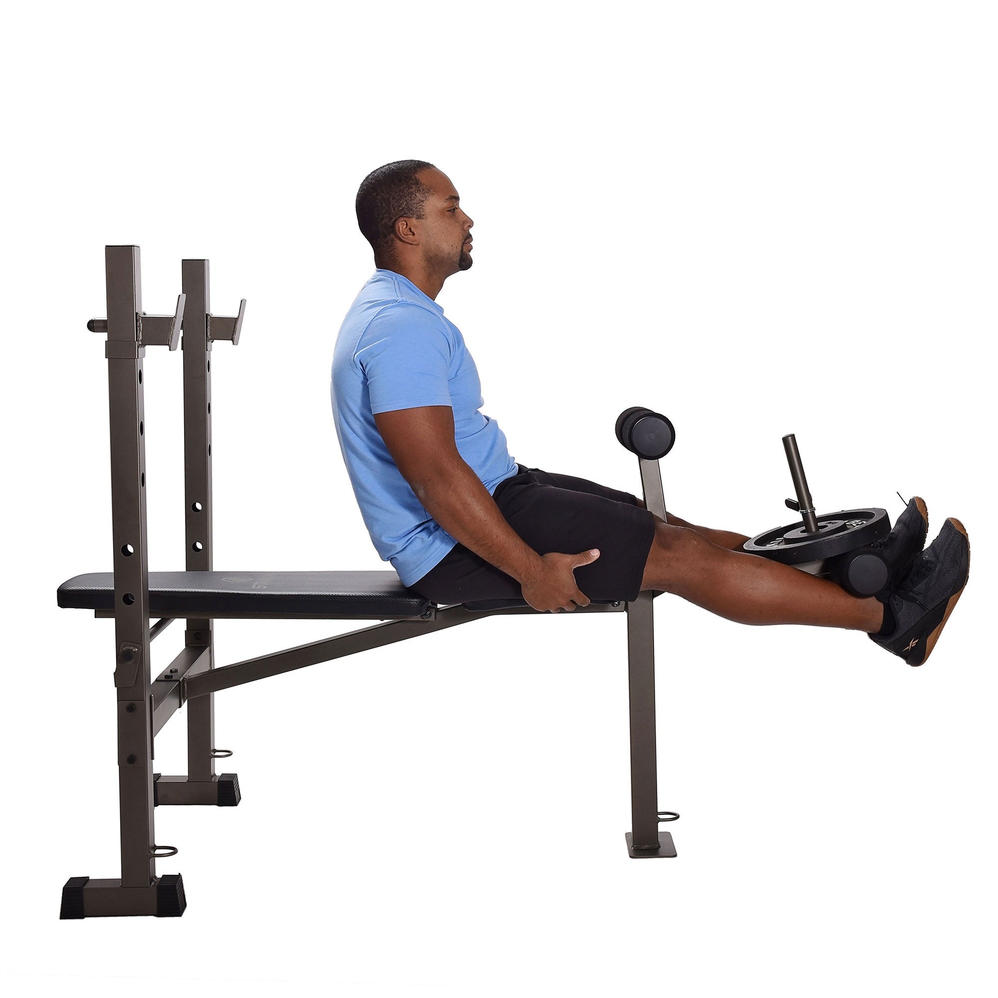 Stamina Adjustable Steel Weight Bench Barbell Rack Combo Set for Home Gym, Black - Smart-nests