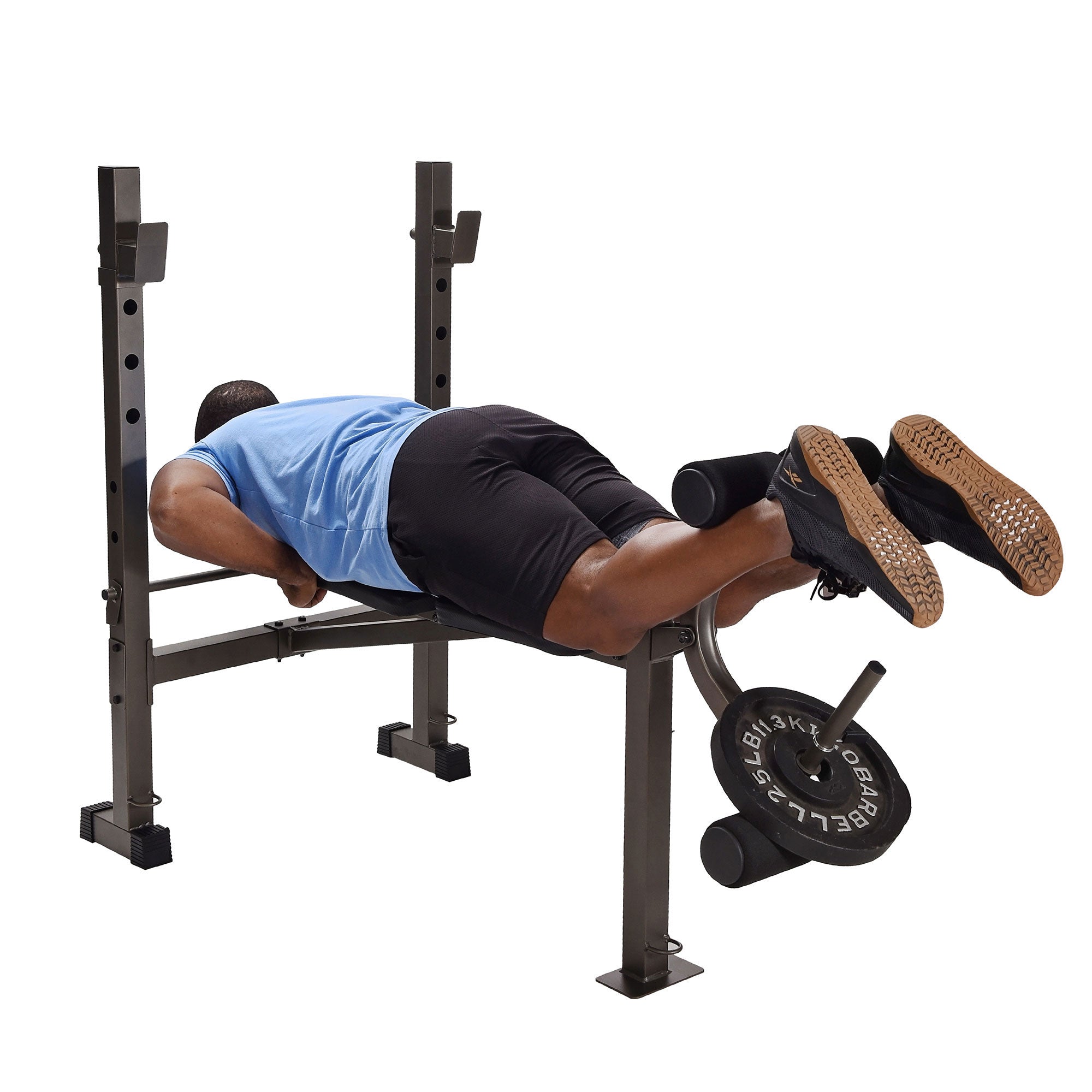 Stamina Adjustable Steel Weight Bench Barbell Rack Combo Set for Home Gym, Black - Smart-nests