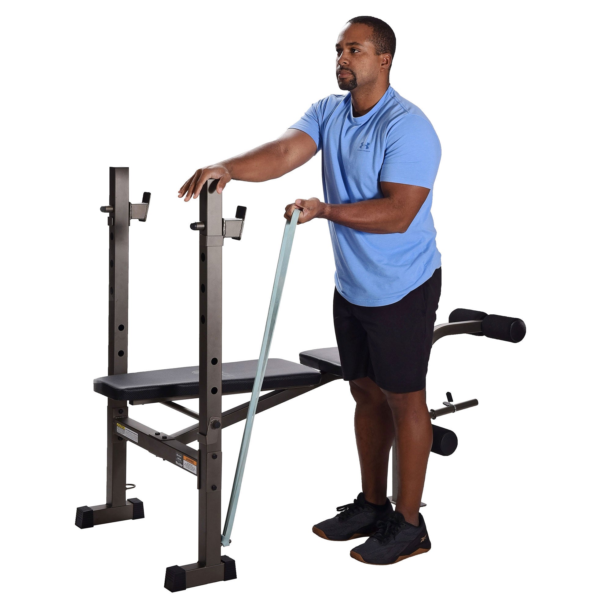 Stamina Adjustable Steel Weight Bench Barbell Rack Combo Set for Home Gym, Black - Smart-nests