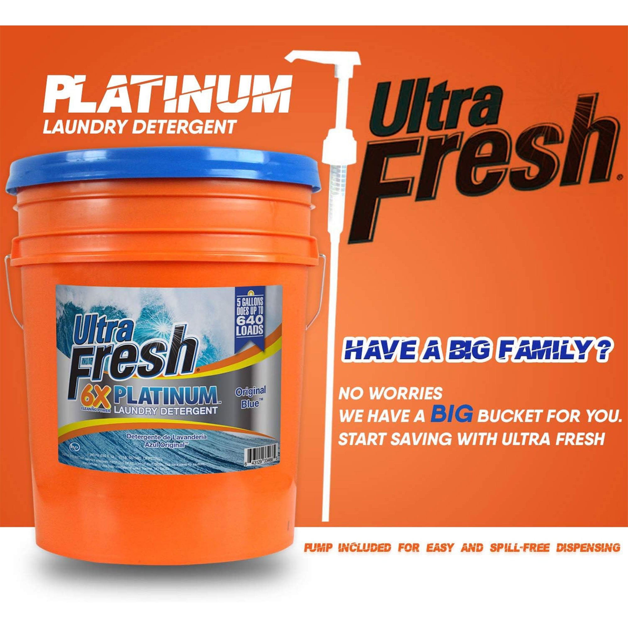 Ultra Fresh 6X Platinum 5 Gal Laundry Detergent, Up to 640 Loads, Original Blue - Smart-nests