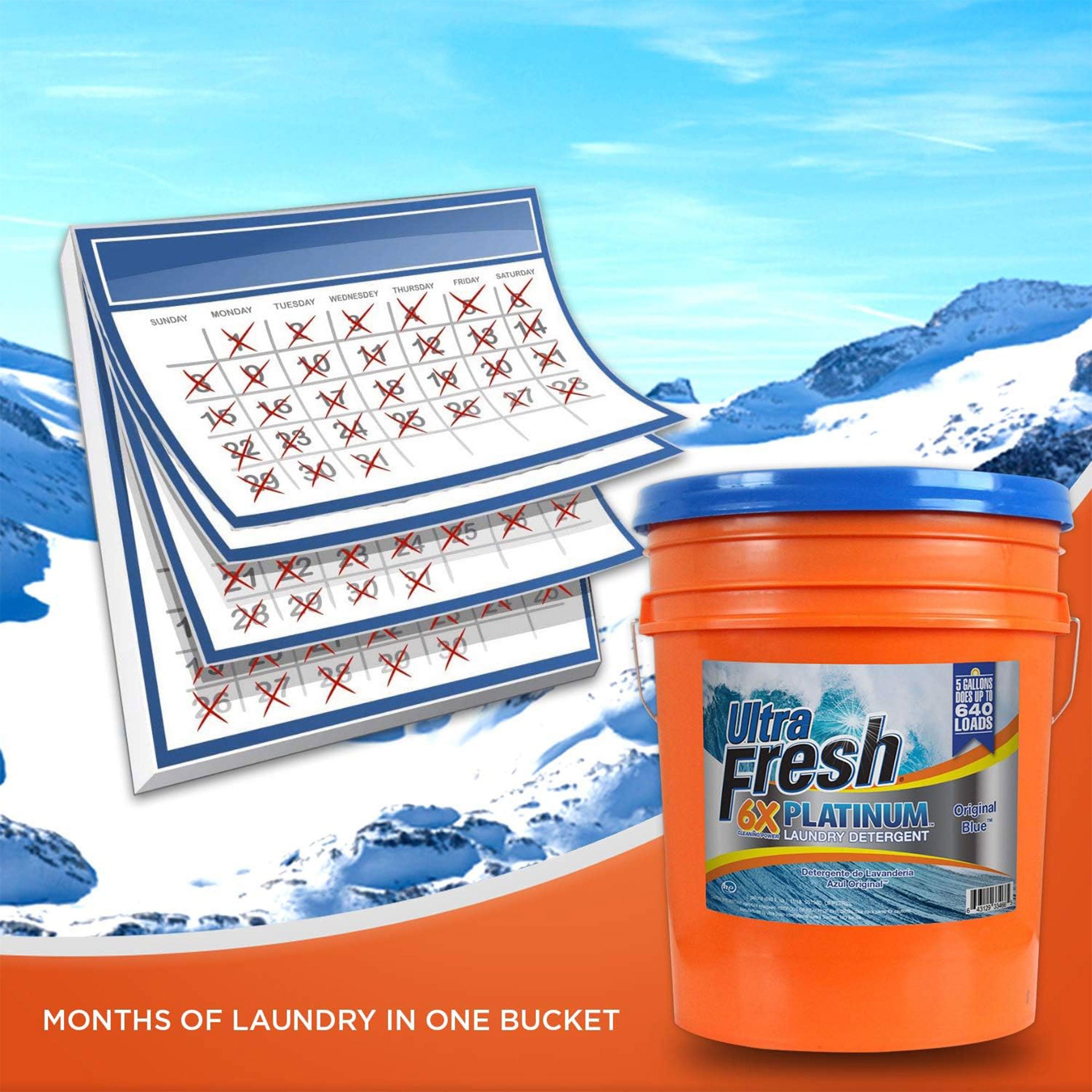 Ultra Fresh 6X Platinum 5 Gal Laundry Detergent, Up to 640 Loads, Original Blue - Smart-nests