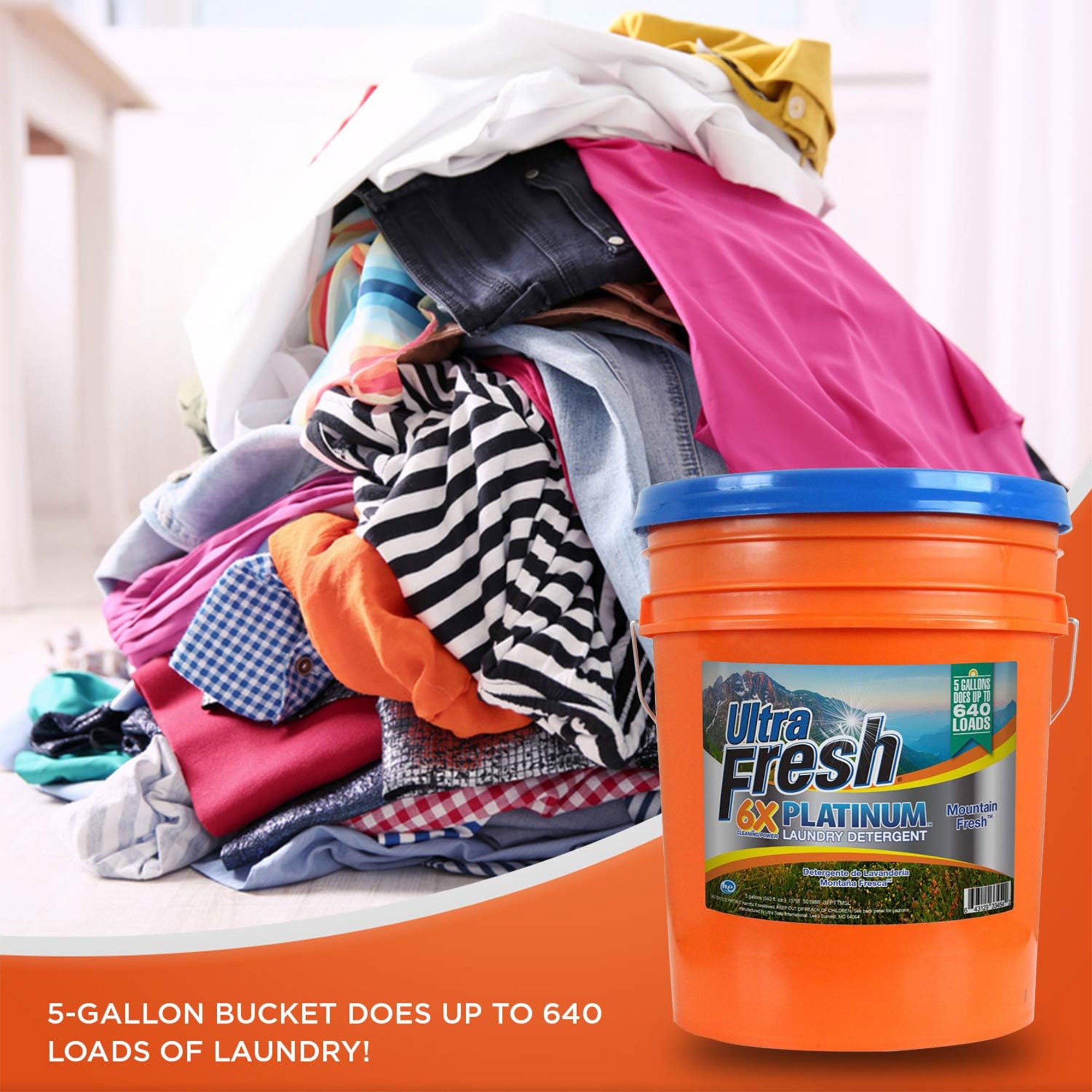 Ultra Fresh 6X Platinum 5 Gal Laundry Detergent, Up to 640 Loads, Mountain Fresh - Smart-nests