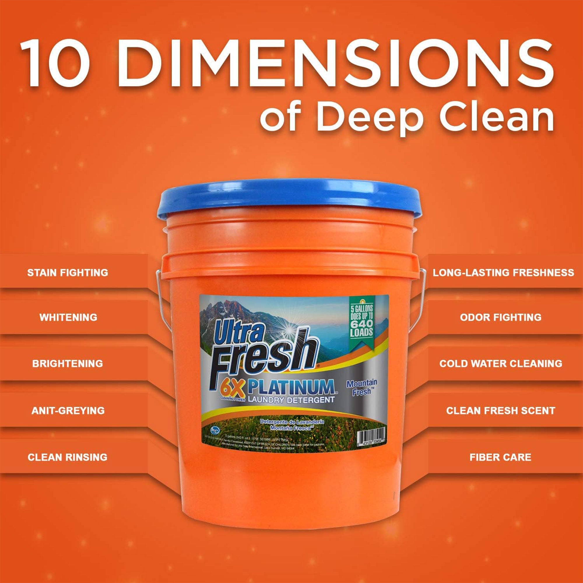 Ultra Fresh 6X Platinum 5 Gal Laundry Detergent, Up to 640 Loads, Mountain Fresh - Smart-nests