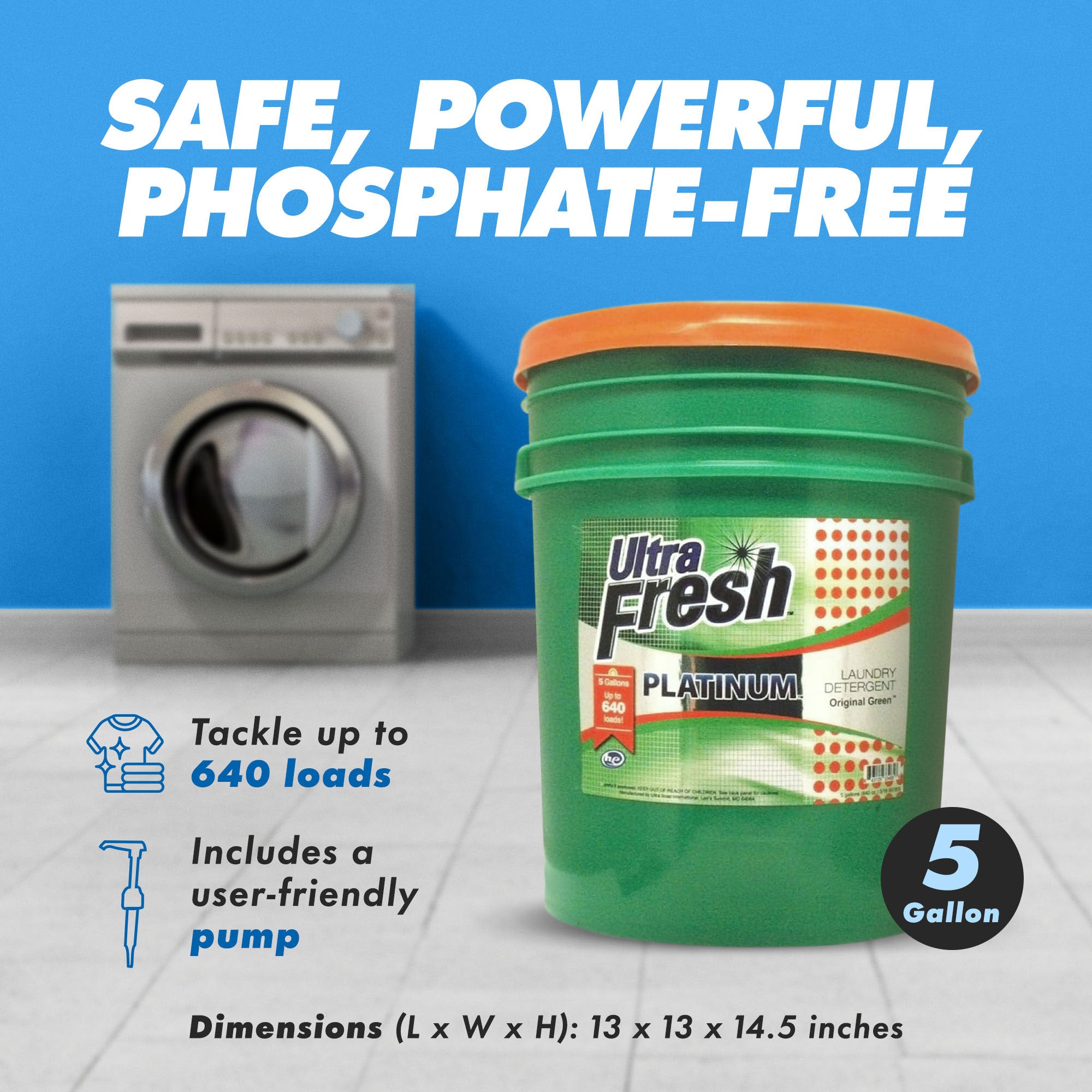 Ultra Fresh 3X Platinum 5 Gal Laundry Detergent, Up to 640 Loads, Original Green - Smart-nests