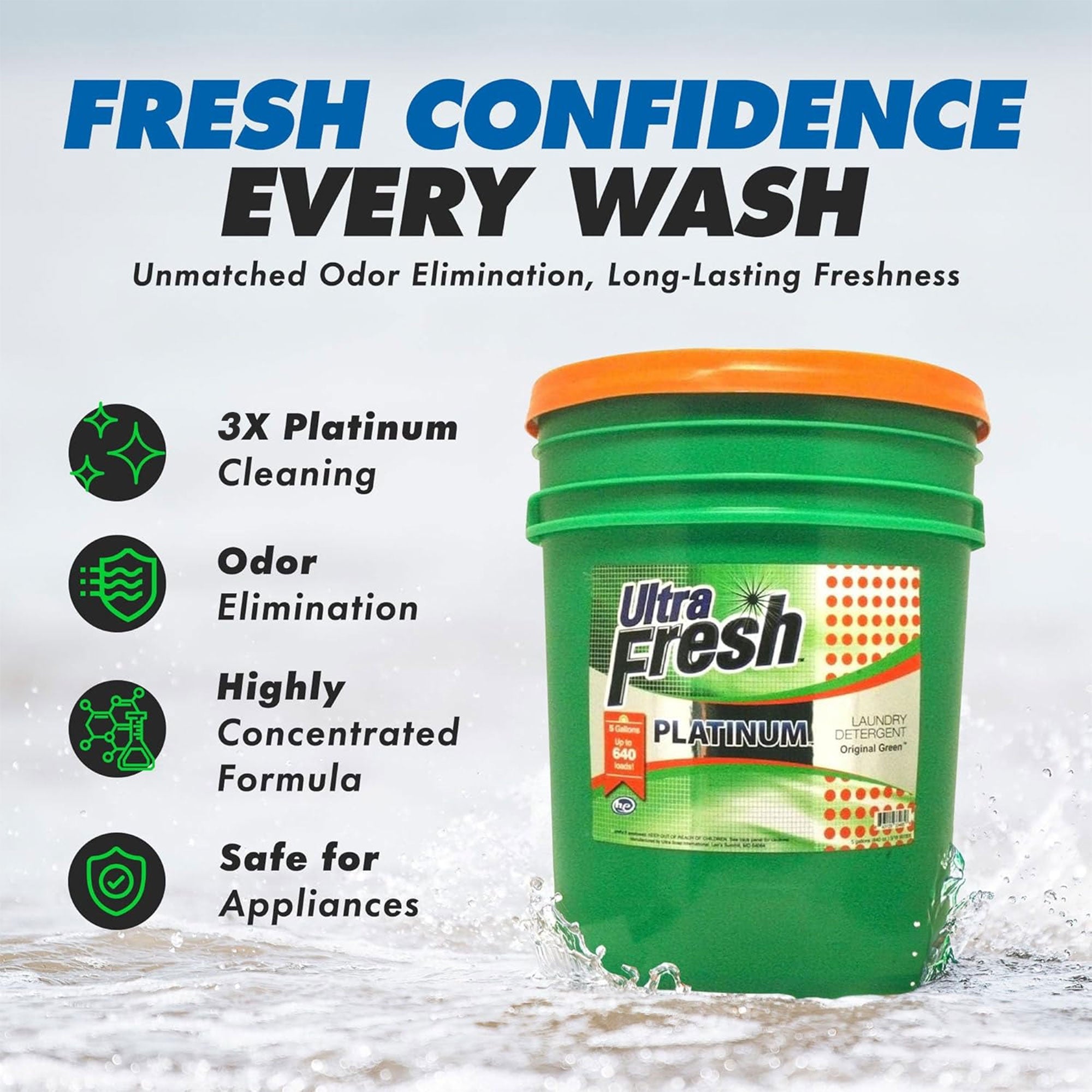Ultra Fresh 3X Platinum 5 Gal Laundry Detergent, Up to 640 Loads, Original Green - Smart-nests