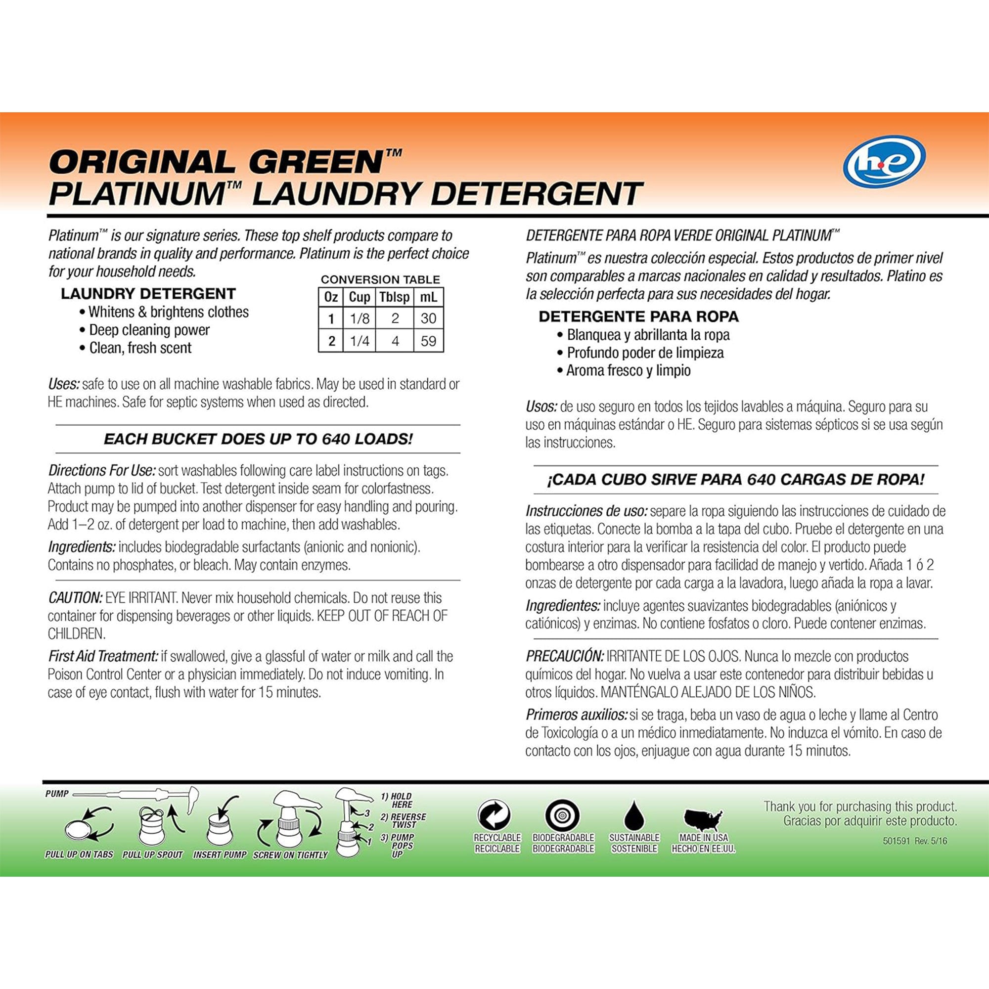 Ultra Fresh 3X Platinum 5 Gal Laundry Detergent, Up to 640 Loads, Original Green - Smart-nests
