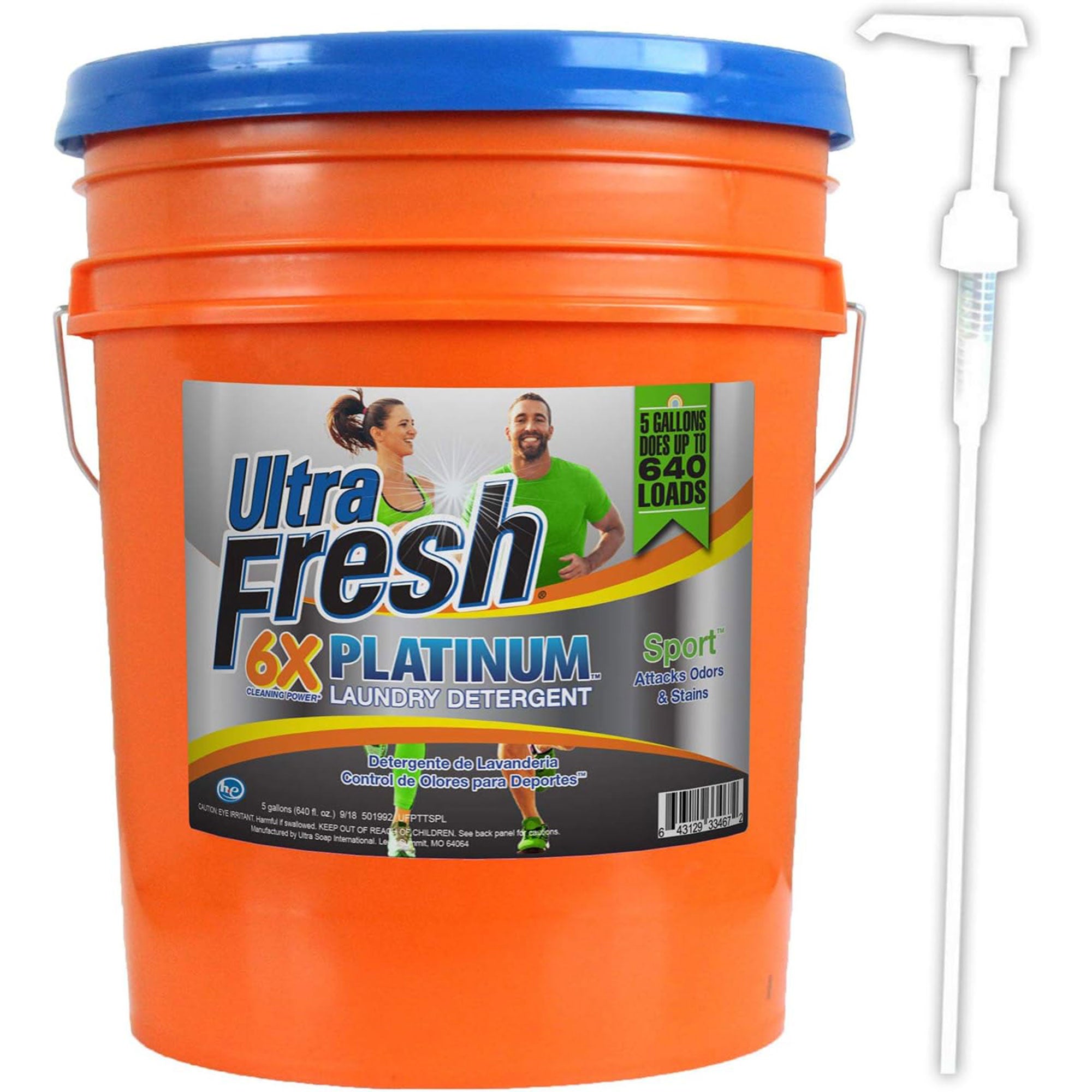 Ultra Fresh 6X Platinum 5 Gallon Sport Laundry Detergent, Up to 640 Loads w/Pump - Smart-nests