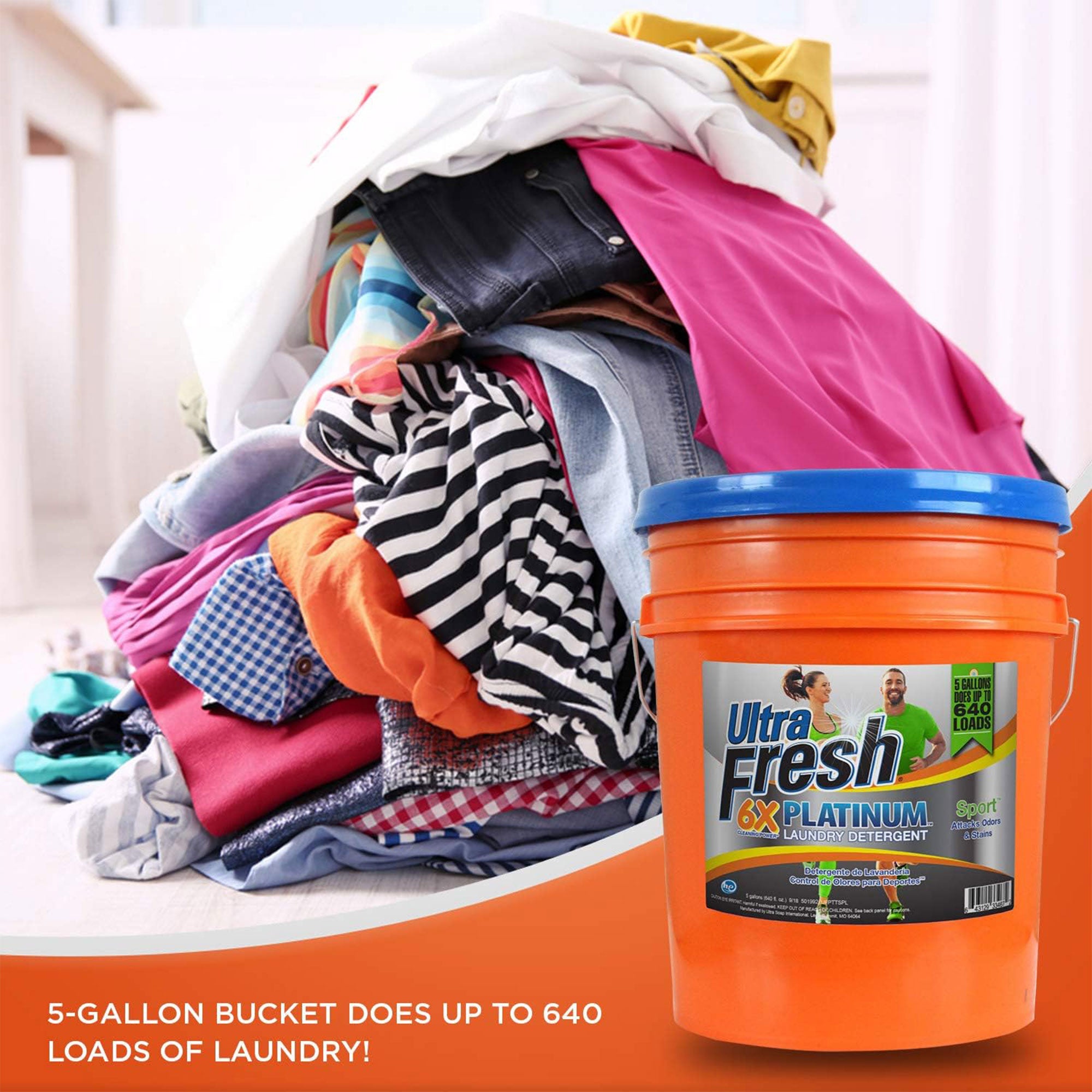 Ultra Fresh 6X Platinum 5 Gallon Sport Laundry Detergent, Up to 640 Loads w/Pump - Smart-nests