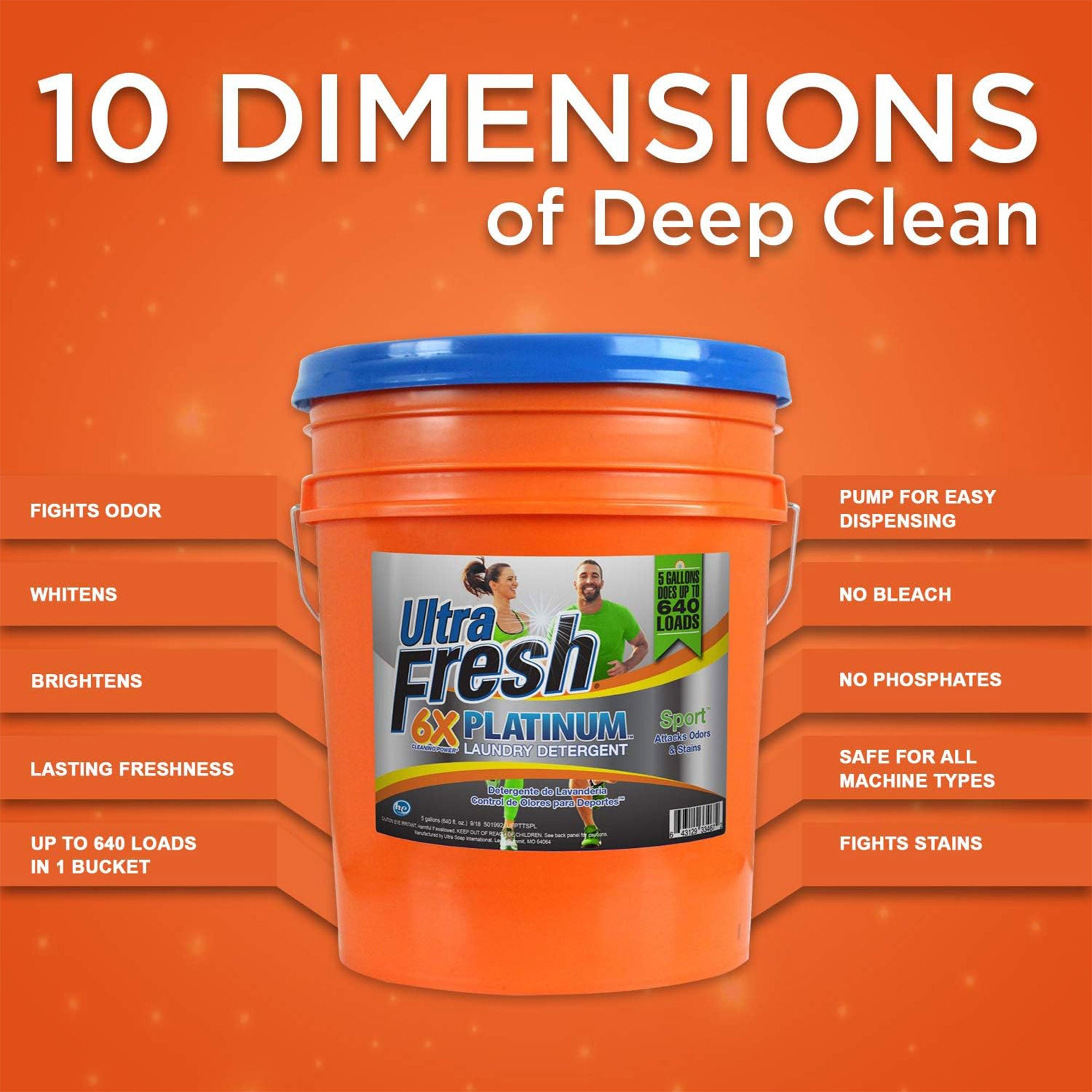 Ultra Fresh 6X Platinum 5 Gallon Sport Laundry Detergent, Up to 640 Loads w/Pump - Smart-nests