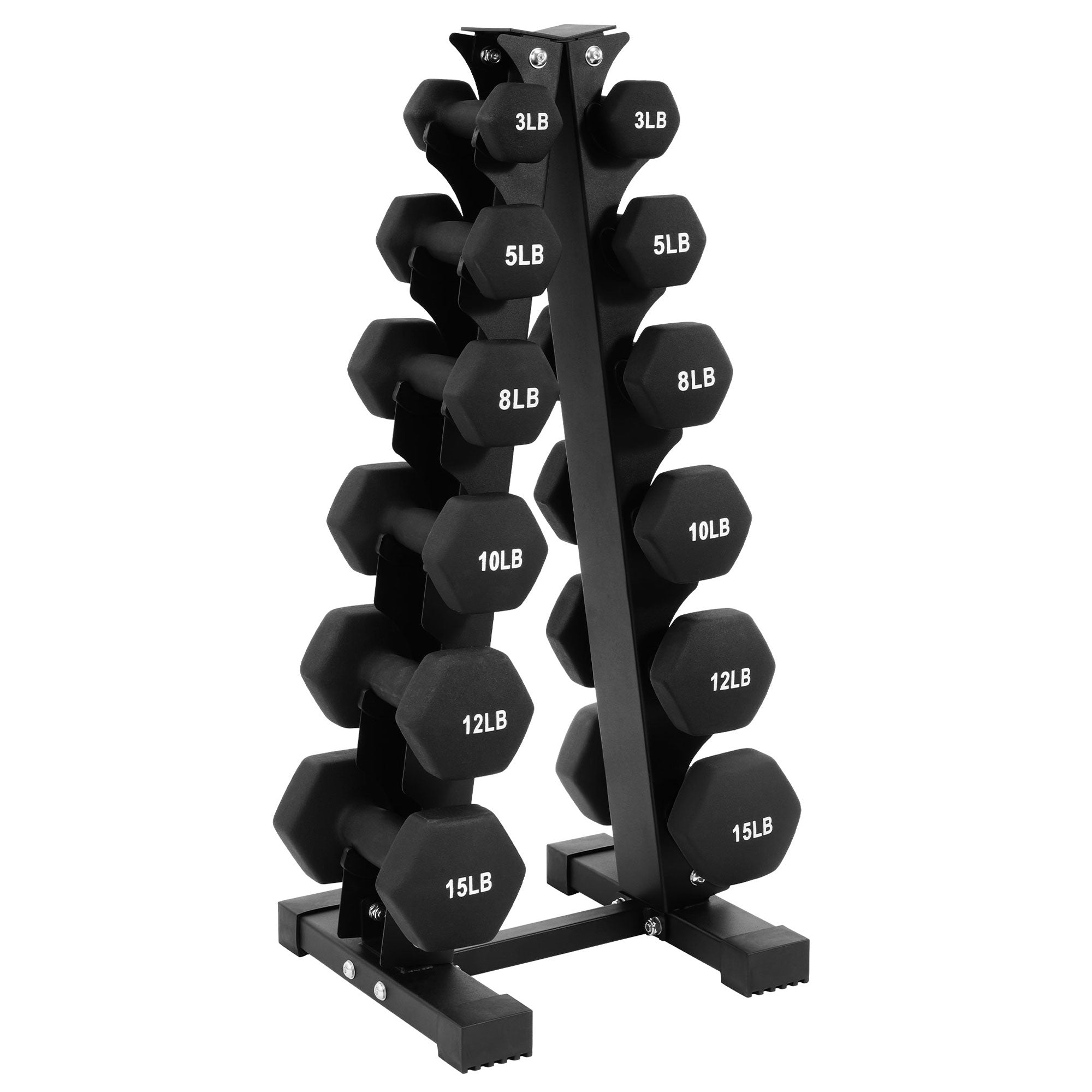 BalanceFrom Fitness 106 Pound Neoprene Coated Dumbbell Set with Stand, Black - Smart-nests