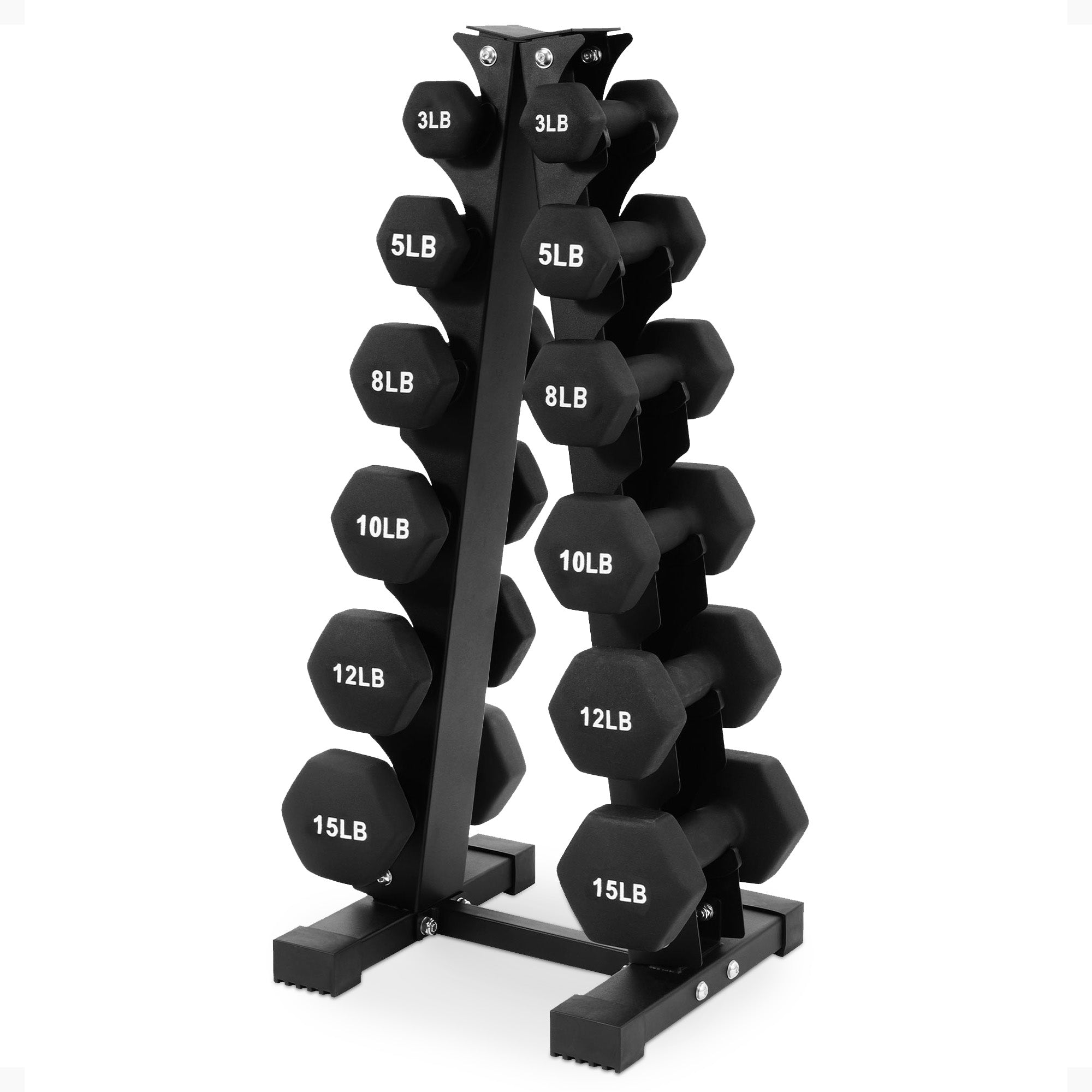 BalanceFrom Fitness 106 Pound Neoprene Coated Dumbbell Set with Stand, Black - Smart-nests