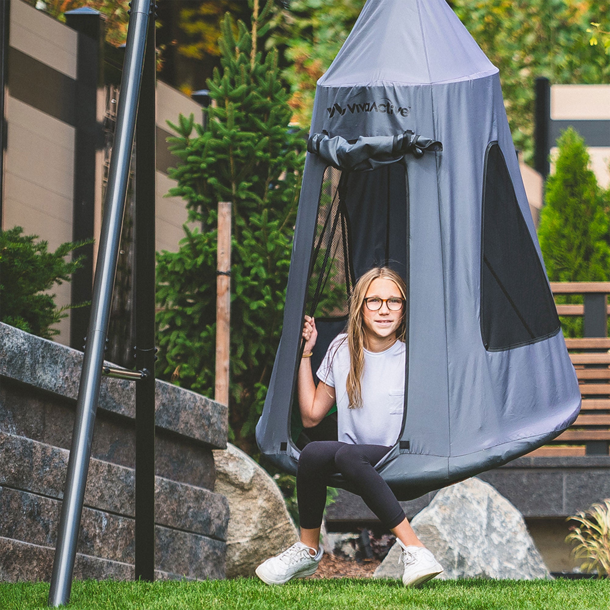 gobaplay Hanging Tent for Round Platform Swing Set with Cover, Grey (Cover Only)