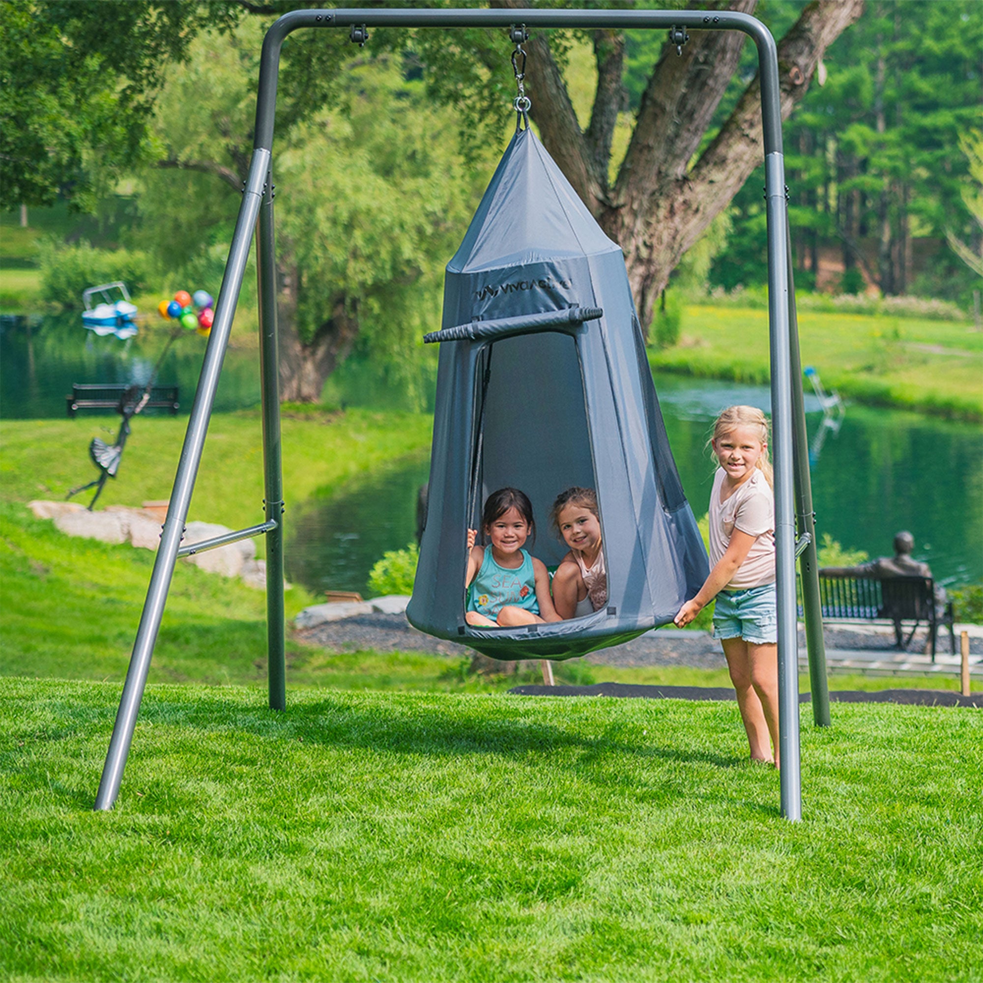 gobaplay Hanging Tent for Round Platform Swing Set with Cover, Grey (Cover Only)