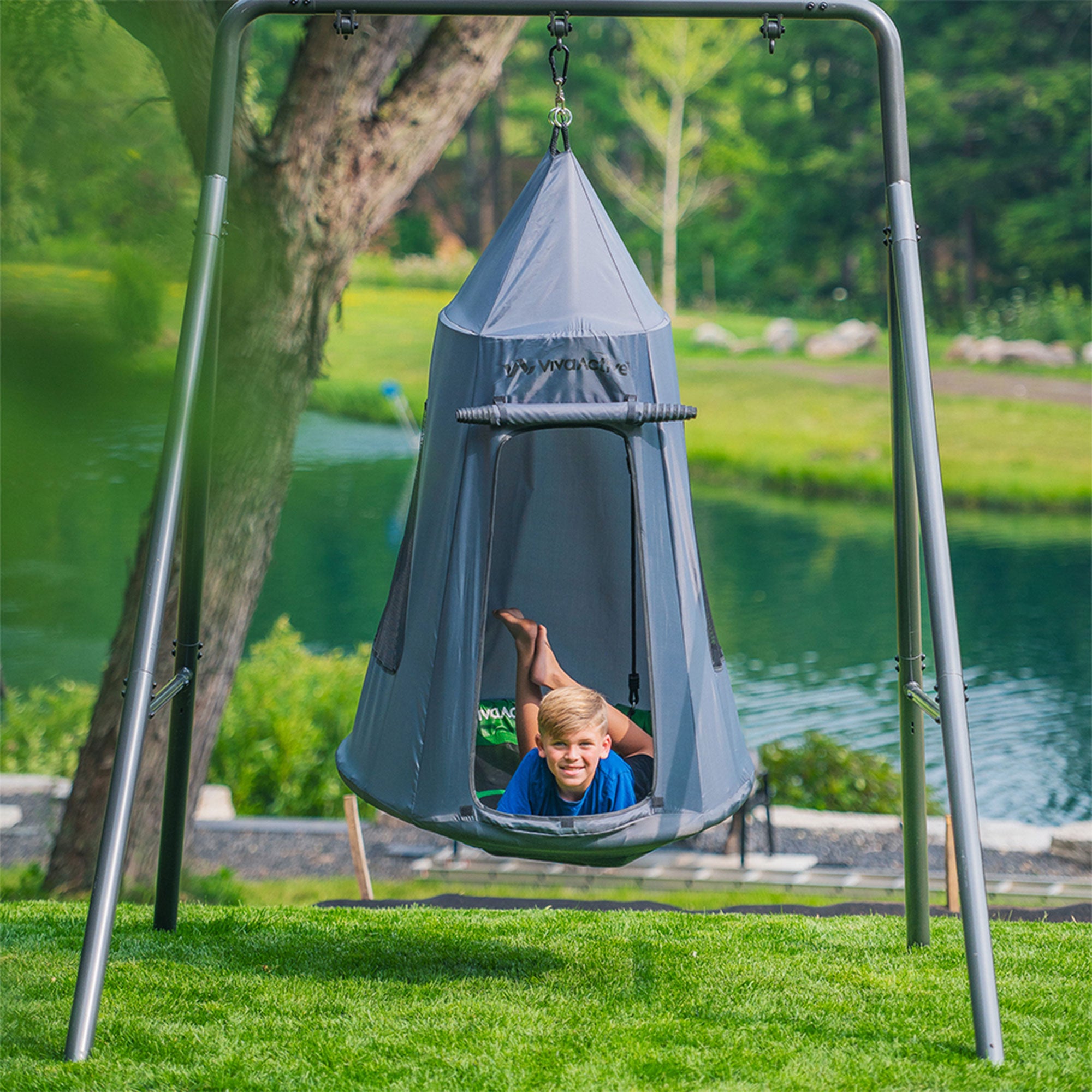 gobaplay Hanging Tent for Round Platform Swing Set with Cover, Grey (Cover Only)