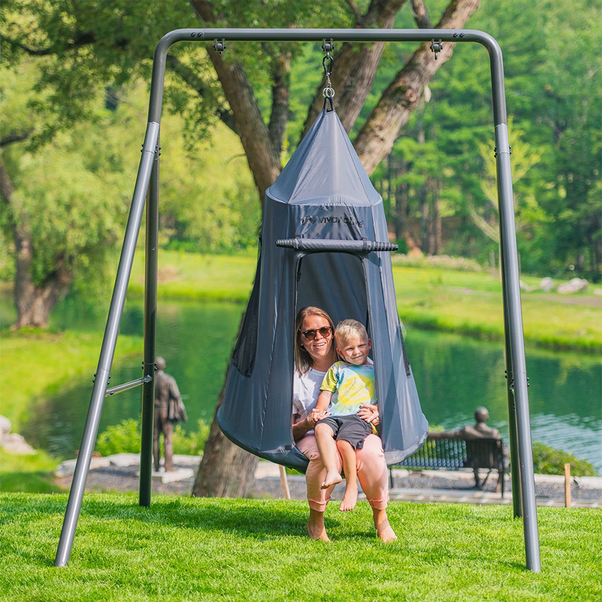 gobaplay Hanging Tent for Round Platform Swing Set with Cover, Grey (Cover Only)