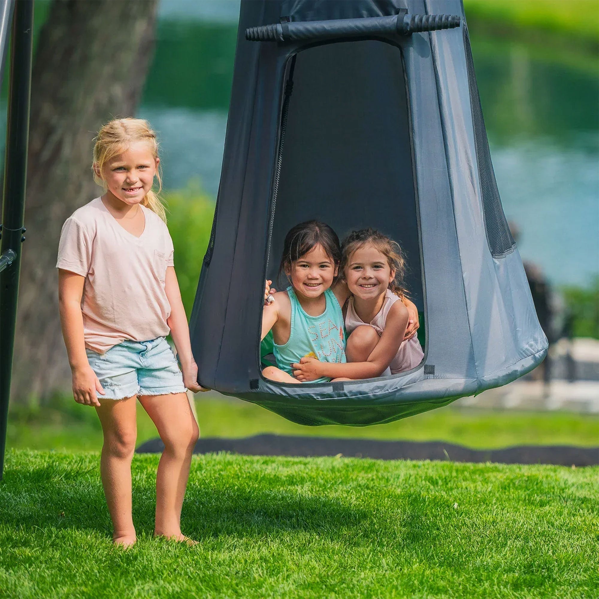 gobaplay Hanging Tent for Round Platform Swing Set with Cover, Grey (Cover Only)
