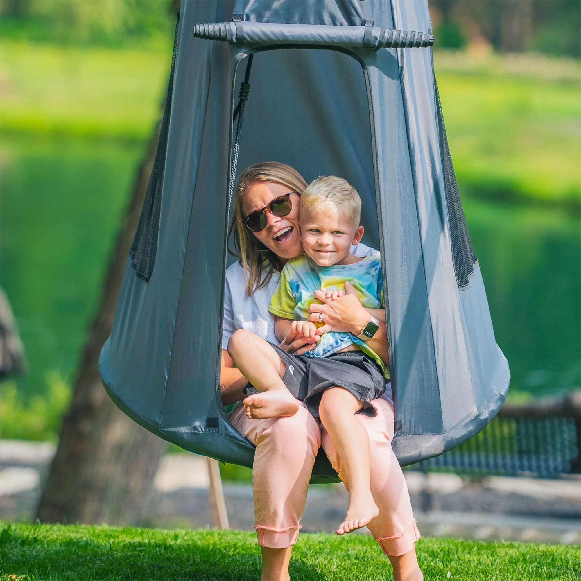 gobaplay Hanging Tent for Round Platform Swing Set with Cover, Grey (Cover Only)